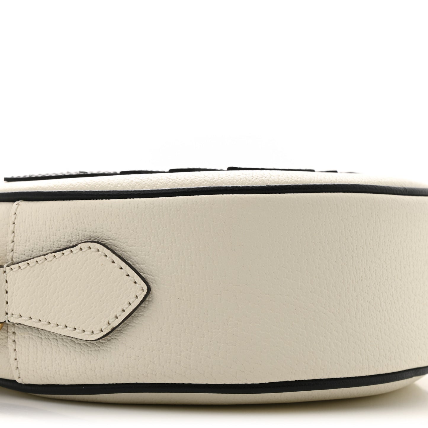 X ADIDAS Textured Dollar Calfskin Web Trefoil Logo Small Ophidia Round Shoulder Bag Off White Black
