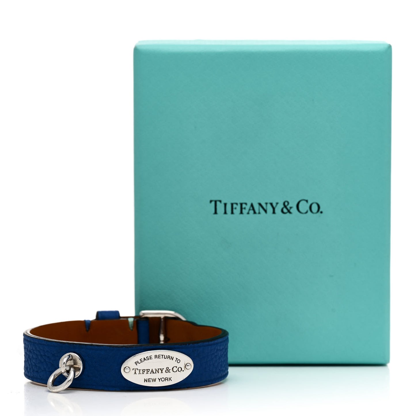 Sterling Silver Leather Return to Tiffany Single Wrap Bracelet Cobalt Blue