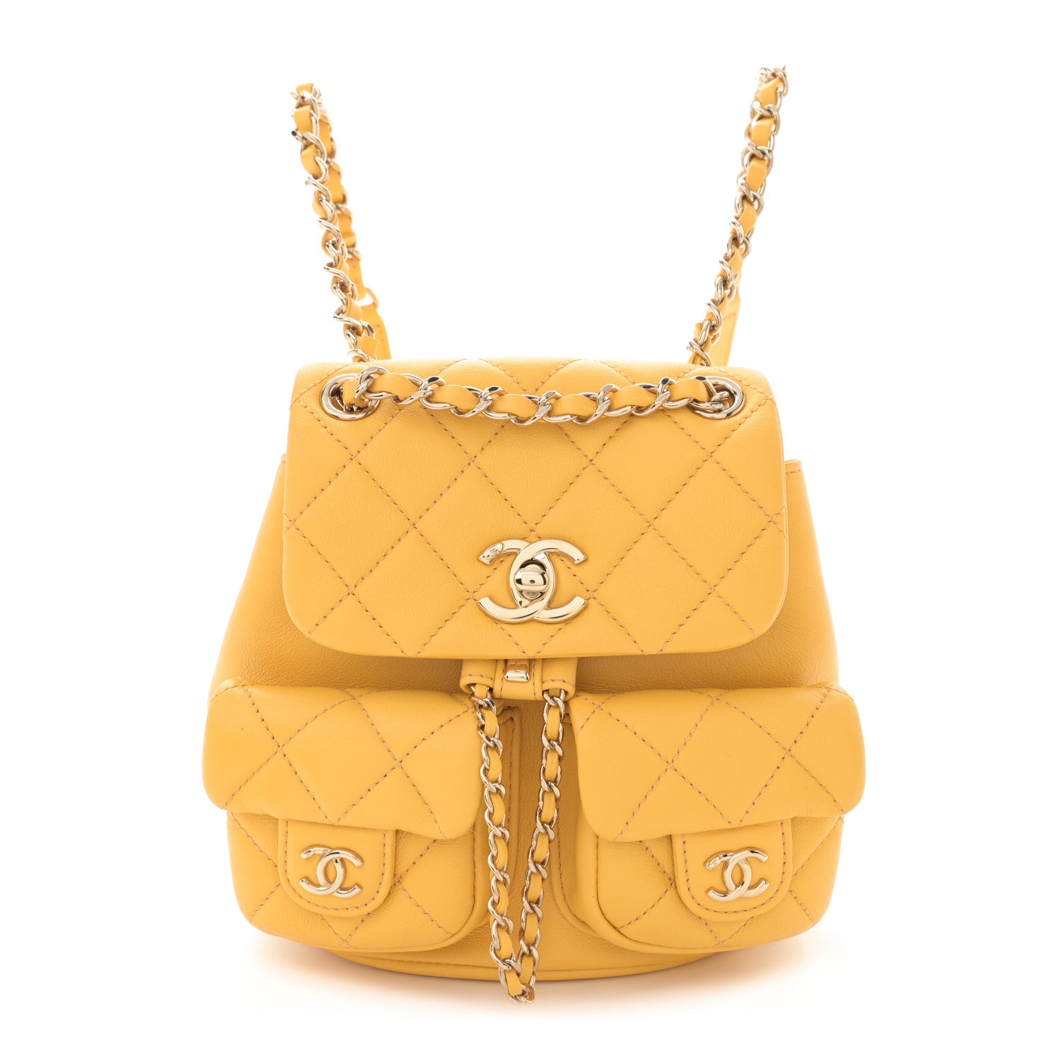 Authentic CHANEL Mustard caviar leather quilted drawstring backpack Chanel Caviar Quilted Medium Chanel 25 Backpack Brown  main image 2