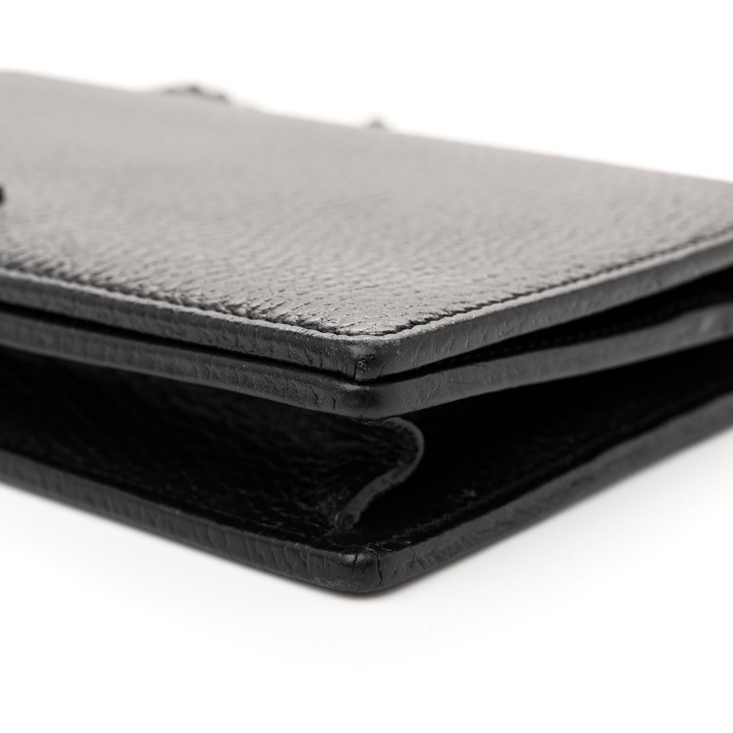 Dollar Calfskin Enamel Monochrome Mini GG Marmont Chain Wallet Black