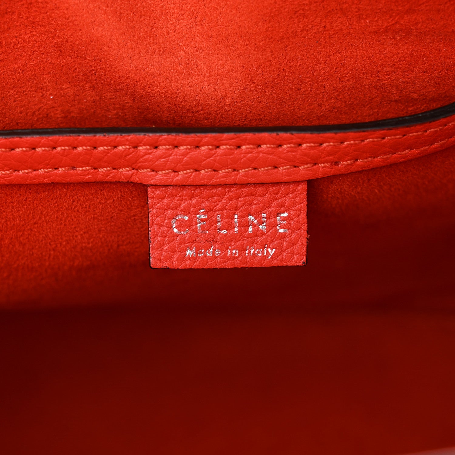 Celine Drummed Calfskin Nano Luggage Vermillion 5 of 9
