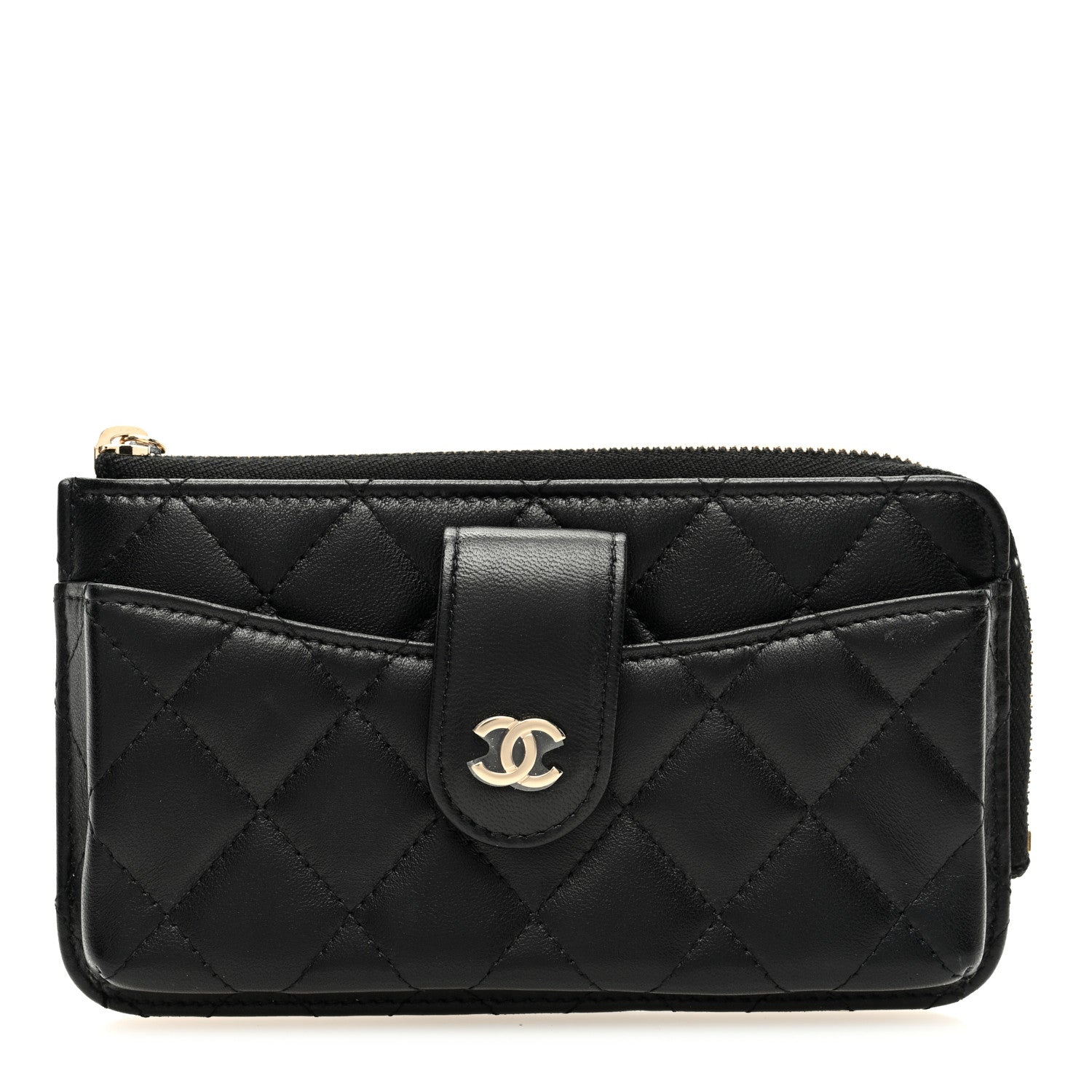 Chanel Lambskin Quilted Phone Holder Zip Clutch Black 1 of 8