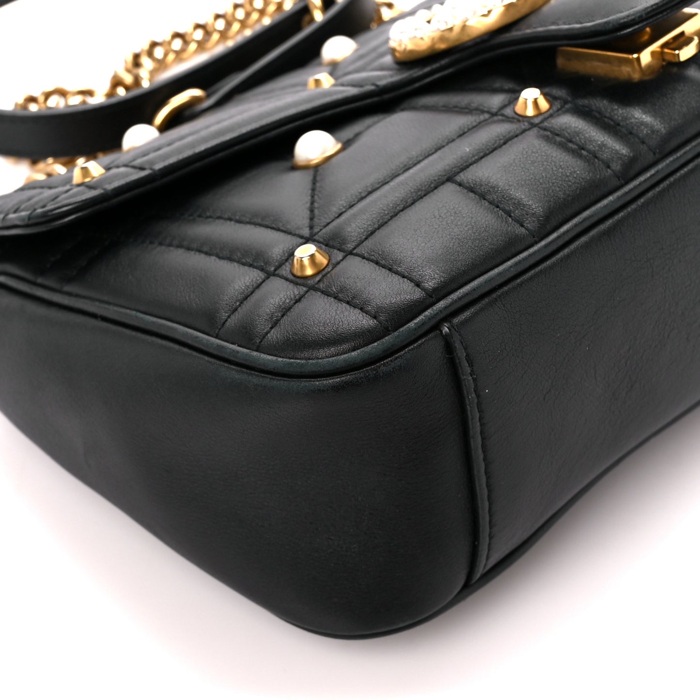 Calfskin Matelasse Studded Small Pearly GG Marmont Shoulder Bag Black
