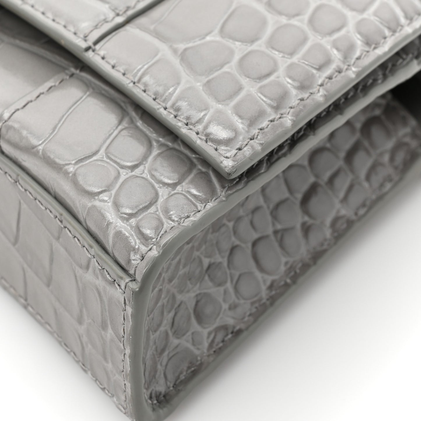 Shiny Calfskin Crocodile Embossed Hourglass Chain Bag Steel Grey