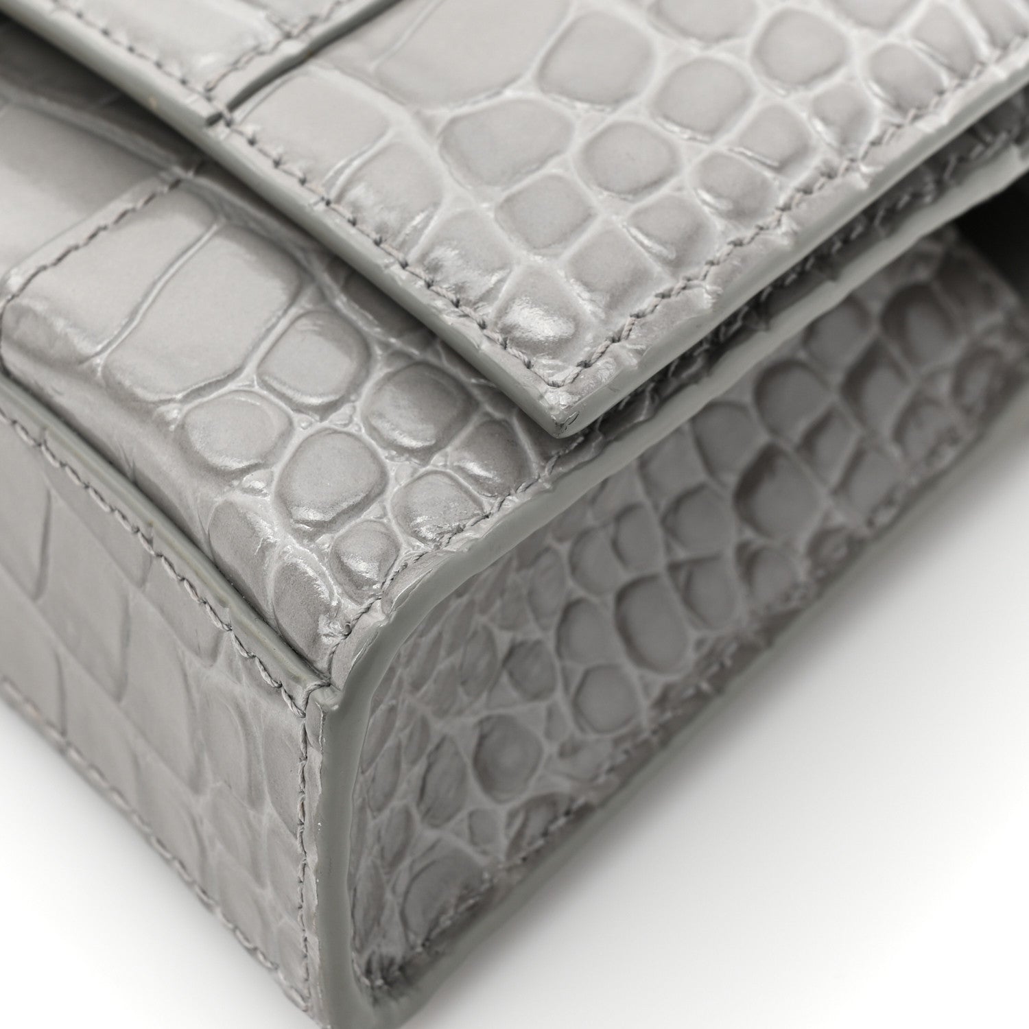 Balenciaga Shiny Calfskin Crocodile Embossed Hourglass Chain Bag Steel Grey 13 of 15