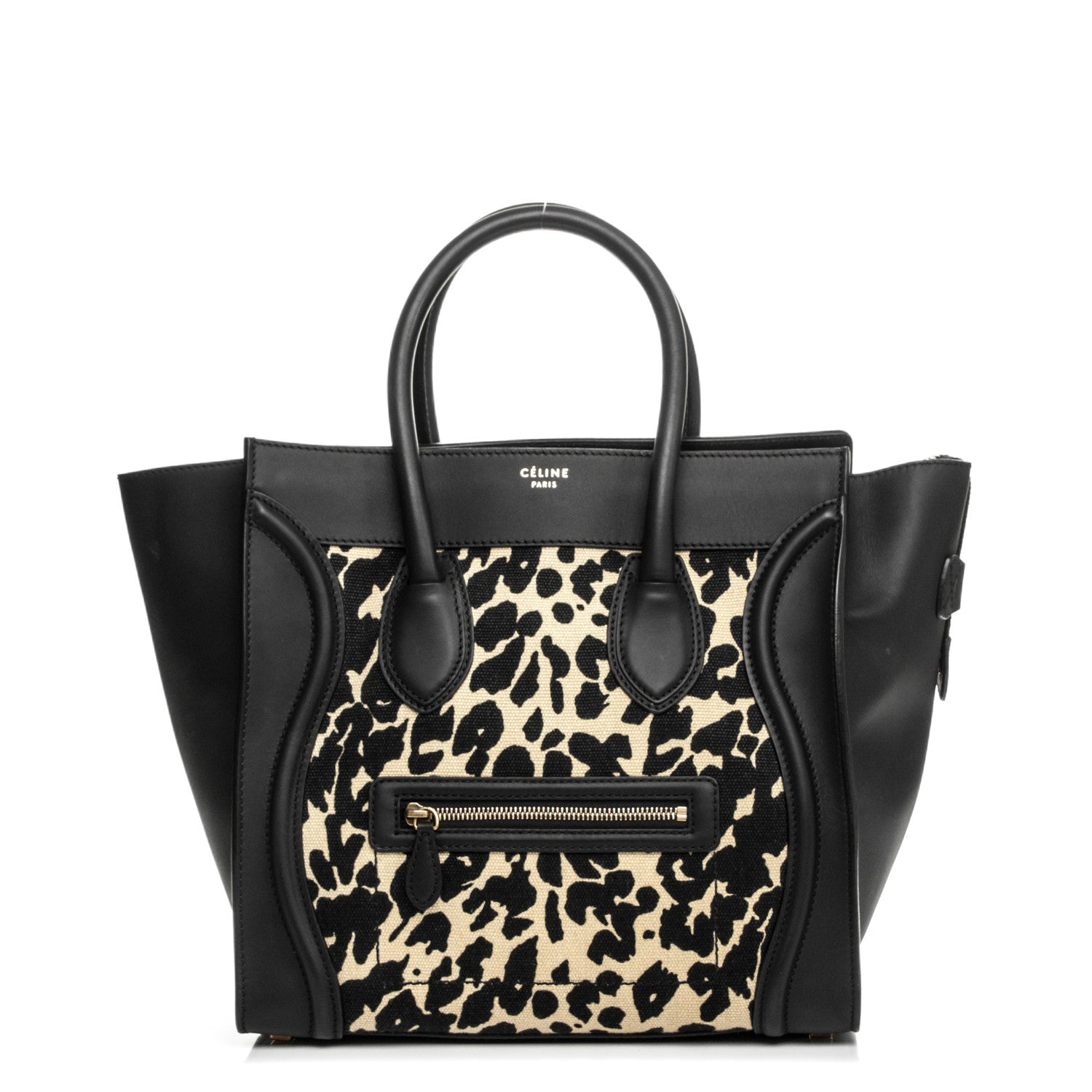 Celine Canvas Smooth Calfskin Leopard Print Mini Luggage Black 