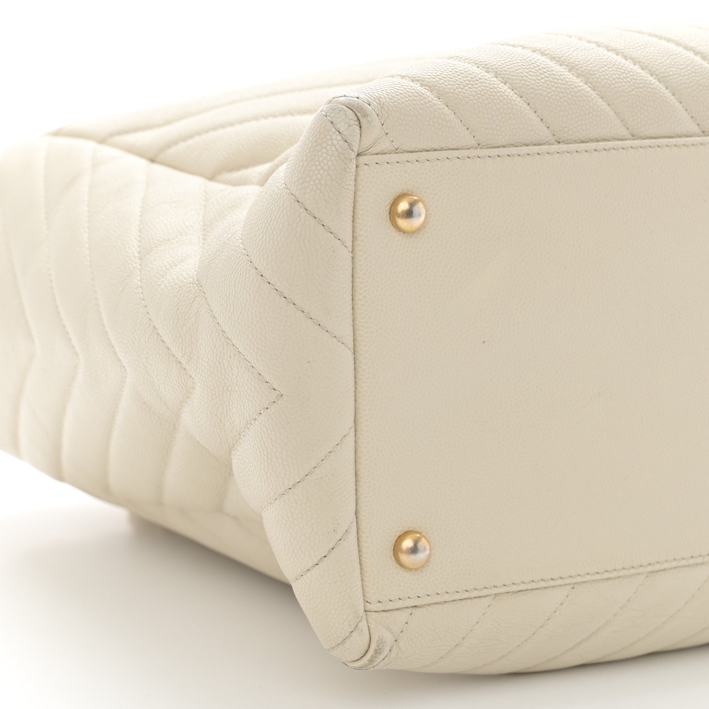 Caviar Chevron Quilted Coco Handle Shopping Tote Ivory