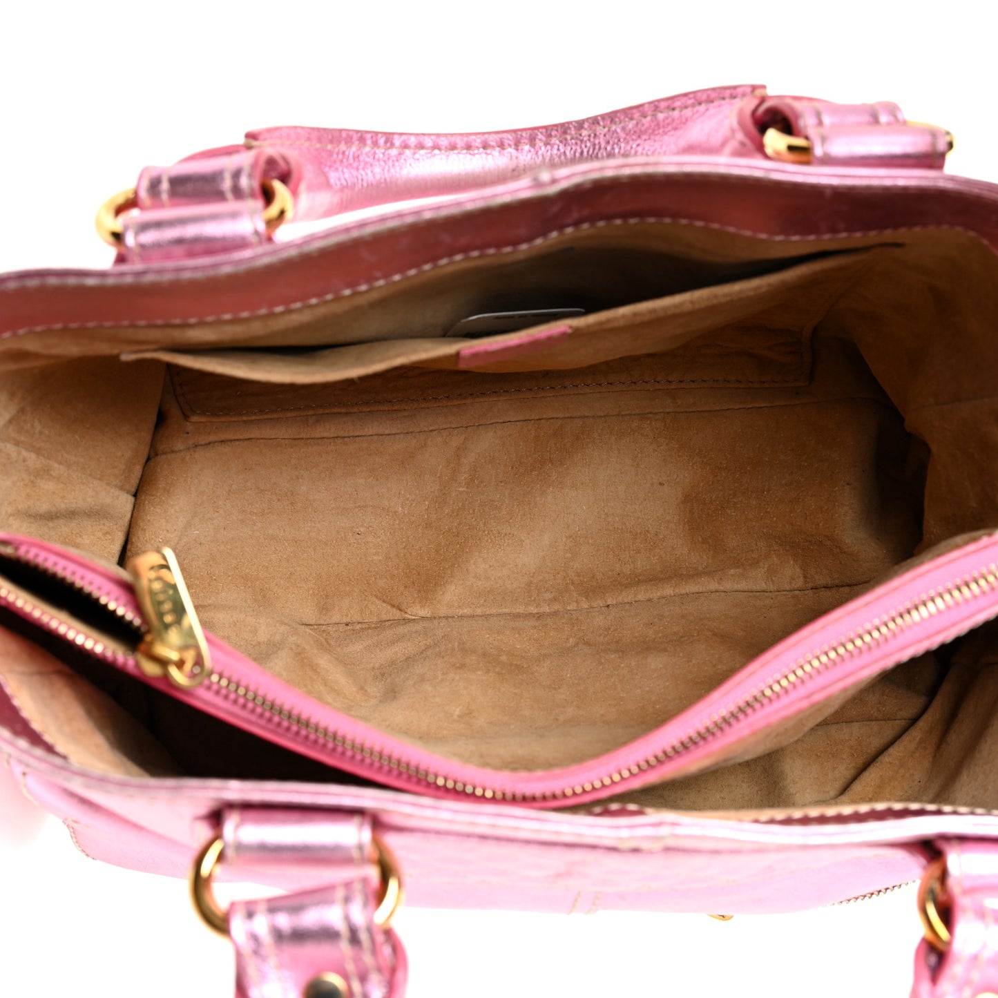 Metallic Lambskin Quilted Boogie Satchel Pink