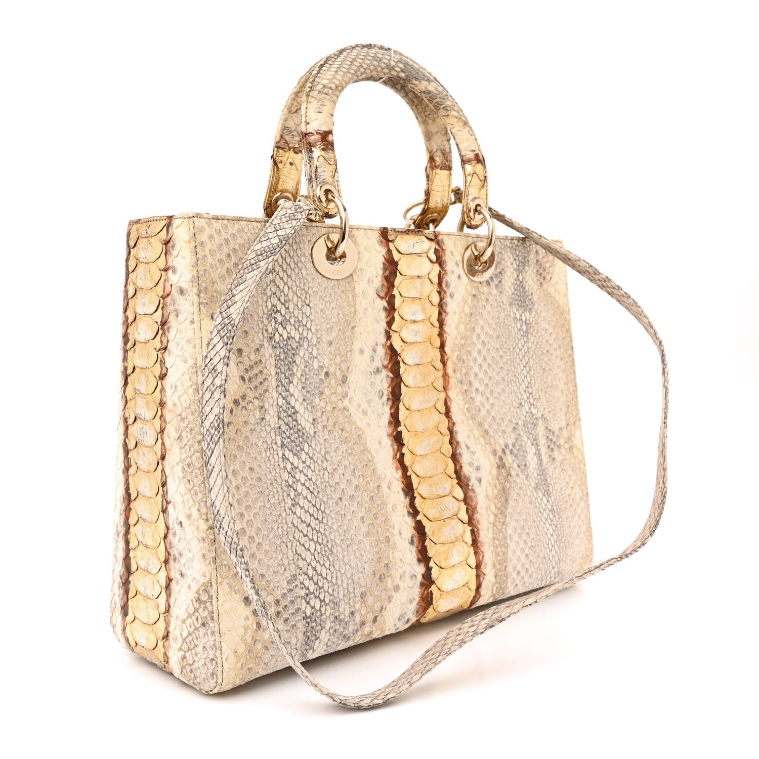 Christian Dior Metallic Snakeskin Large Lady Dior Beige Gold 3 of 12