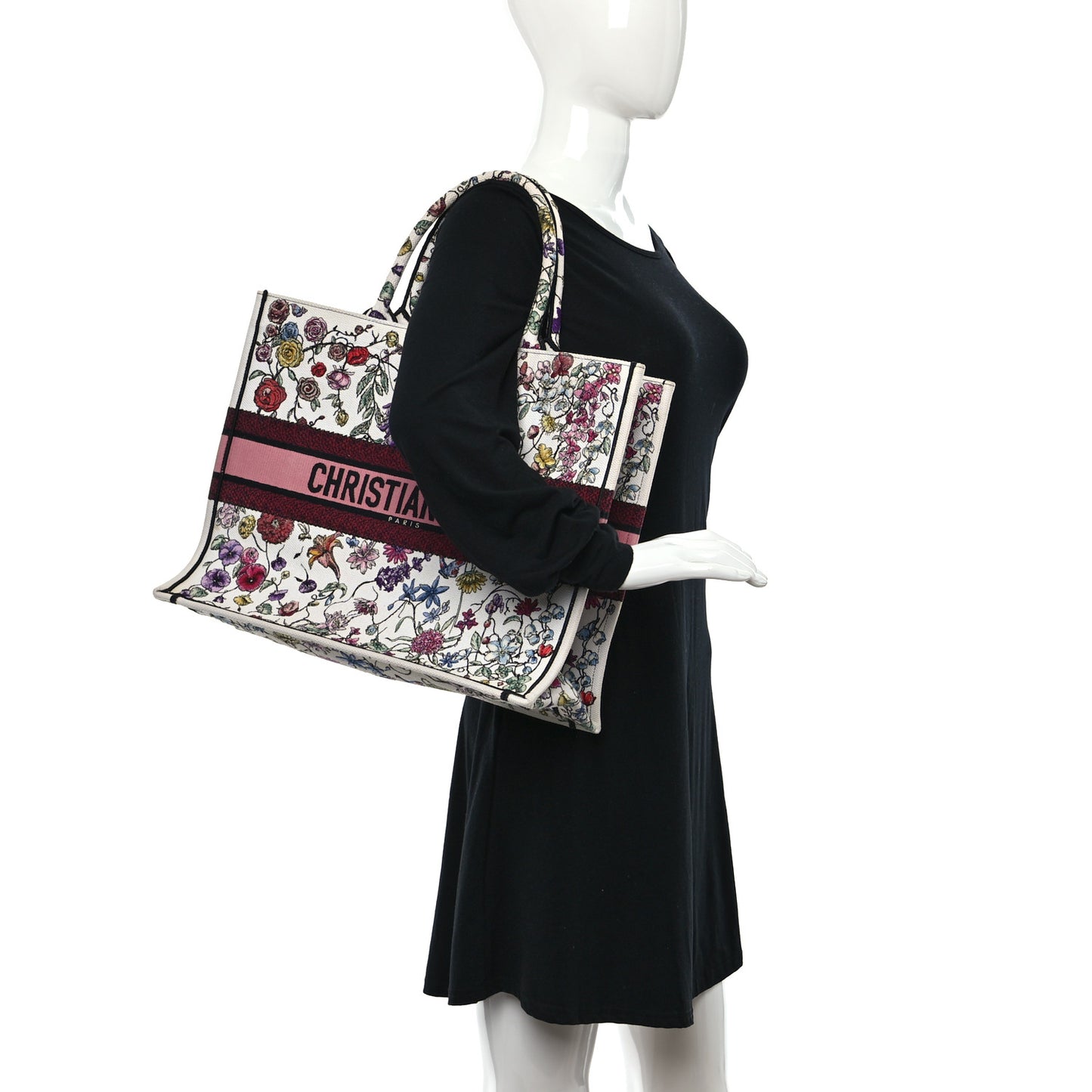 Canvas Embroidered Large Florilegio Book Tote White Multicolor