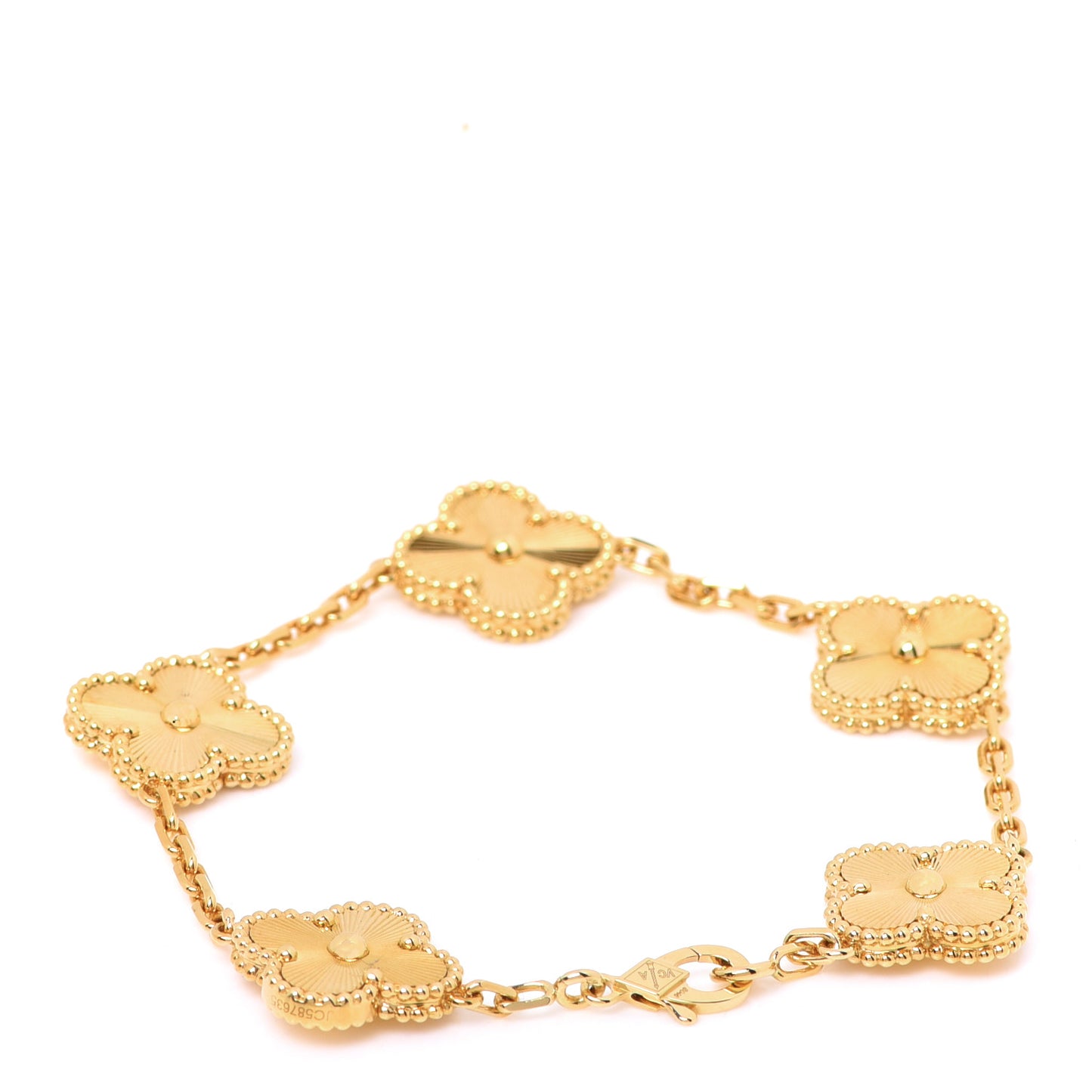 18K Yellow Gold 5 Motifs Guilloche Vintage Alhambra Bracelet