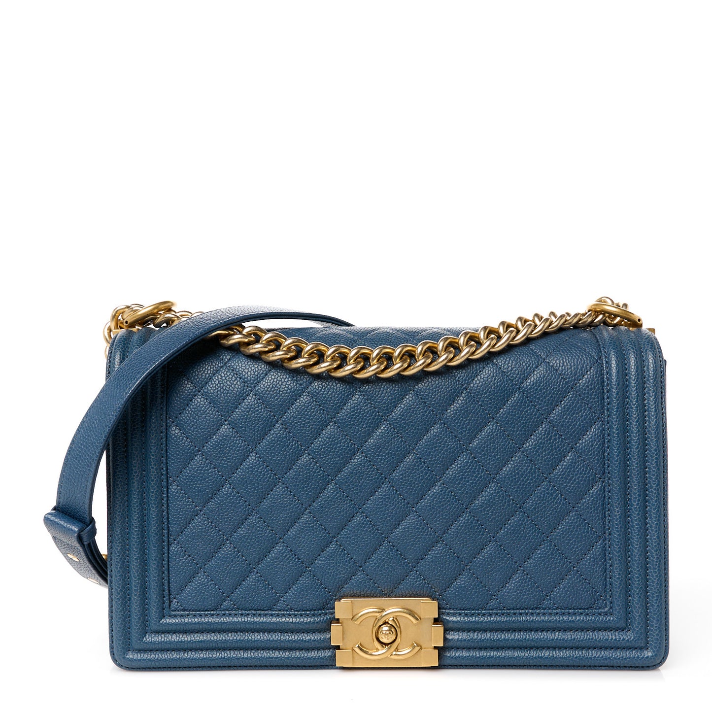 Caviar Quilted New Medium Boy Flap Dark Navy Blue