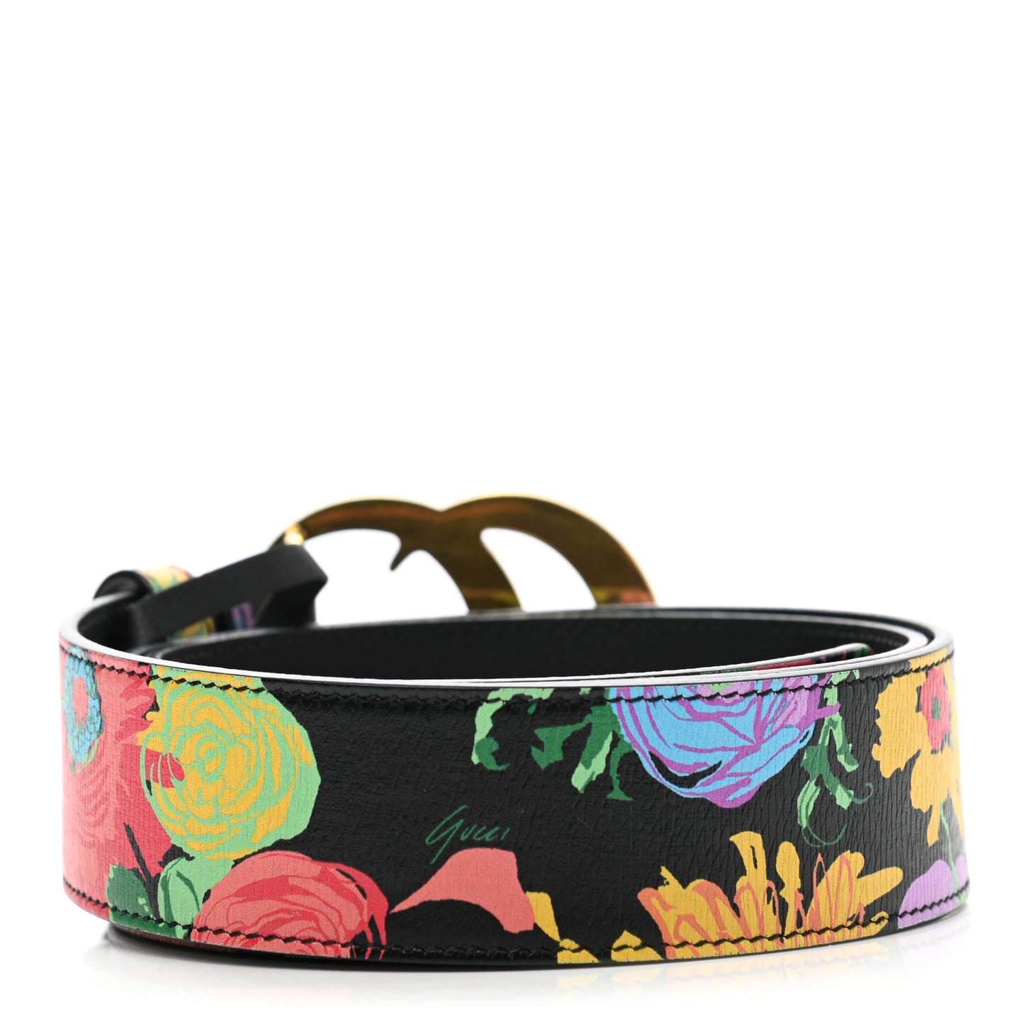 X KEN SCOTT Calfskin Double G 40mm Belt 90 36 Black Multicolor