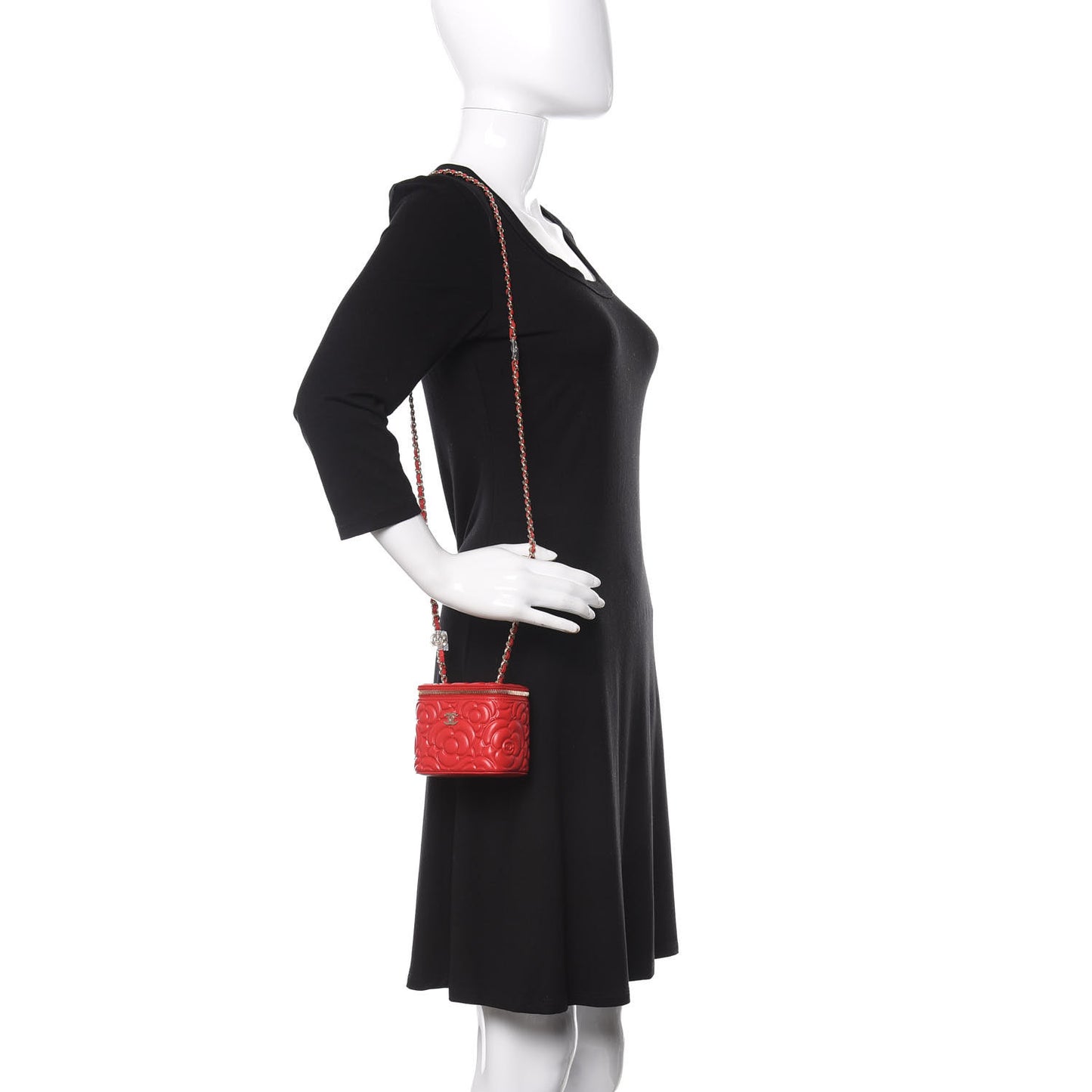 Lambskin Camellia Embossed Mini Vanity Case With Chain Red