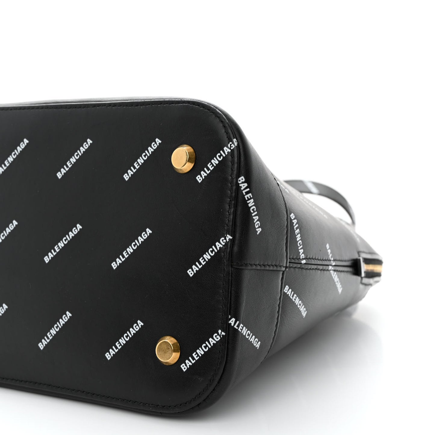 Calfskin Allover Logo M Ville Top Handle Bag Black