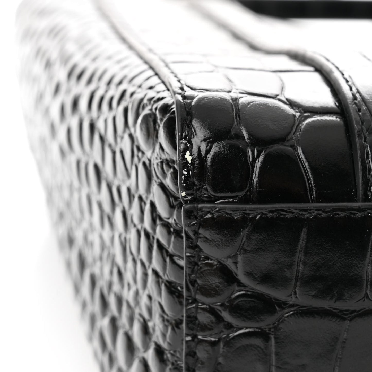 Shiny Calfskin Logo Crocodile Embossed XXS Everyday Tote Black