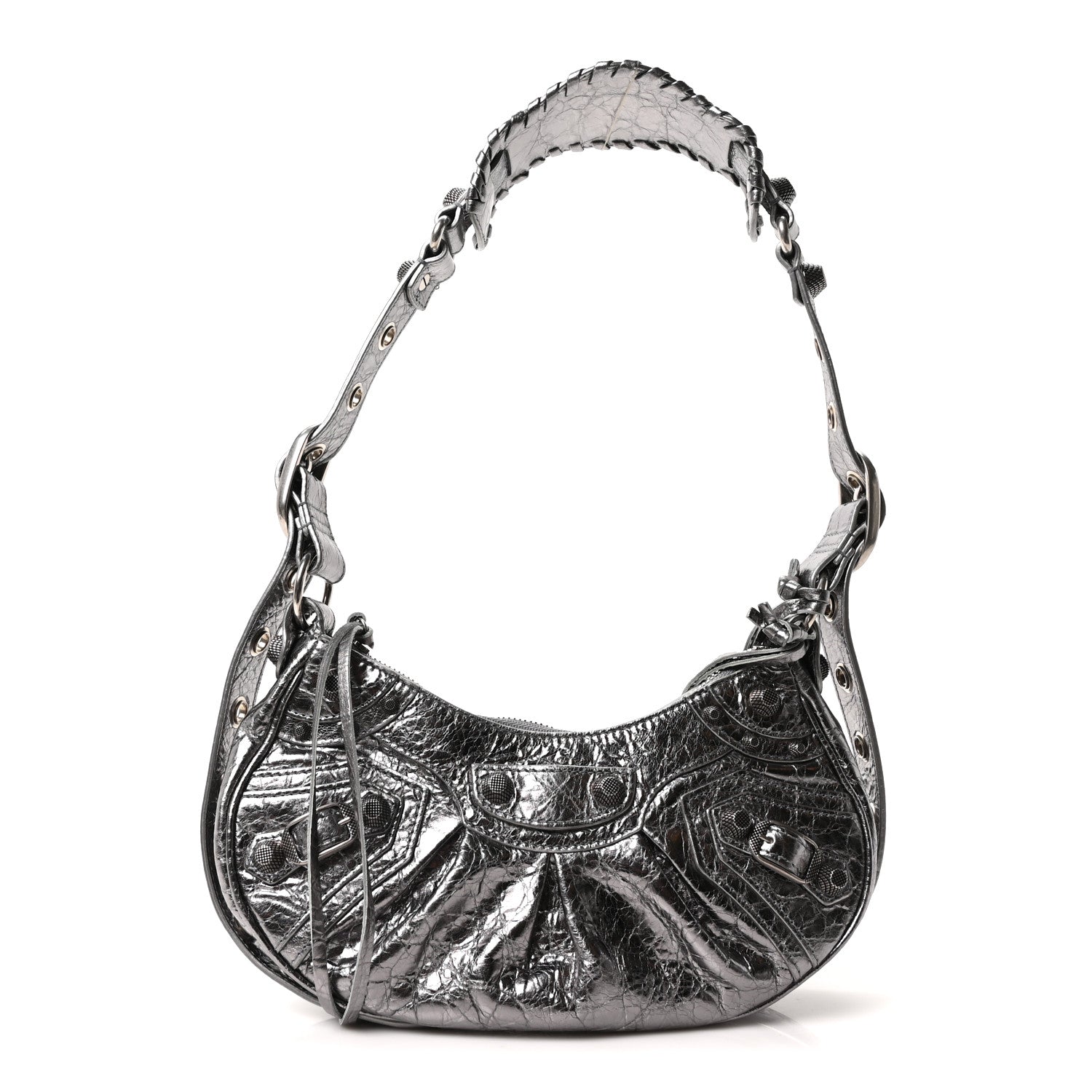Balenciaga Metallic Agneau Arena Le Cagole Shoulder Bag XS Silver