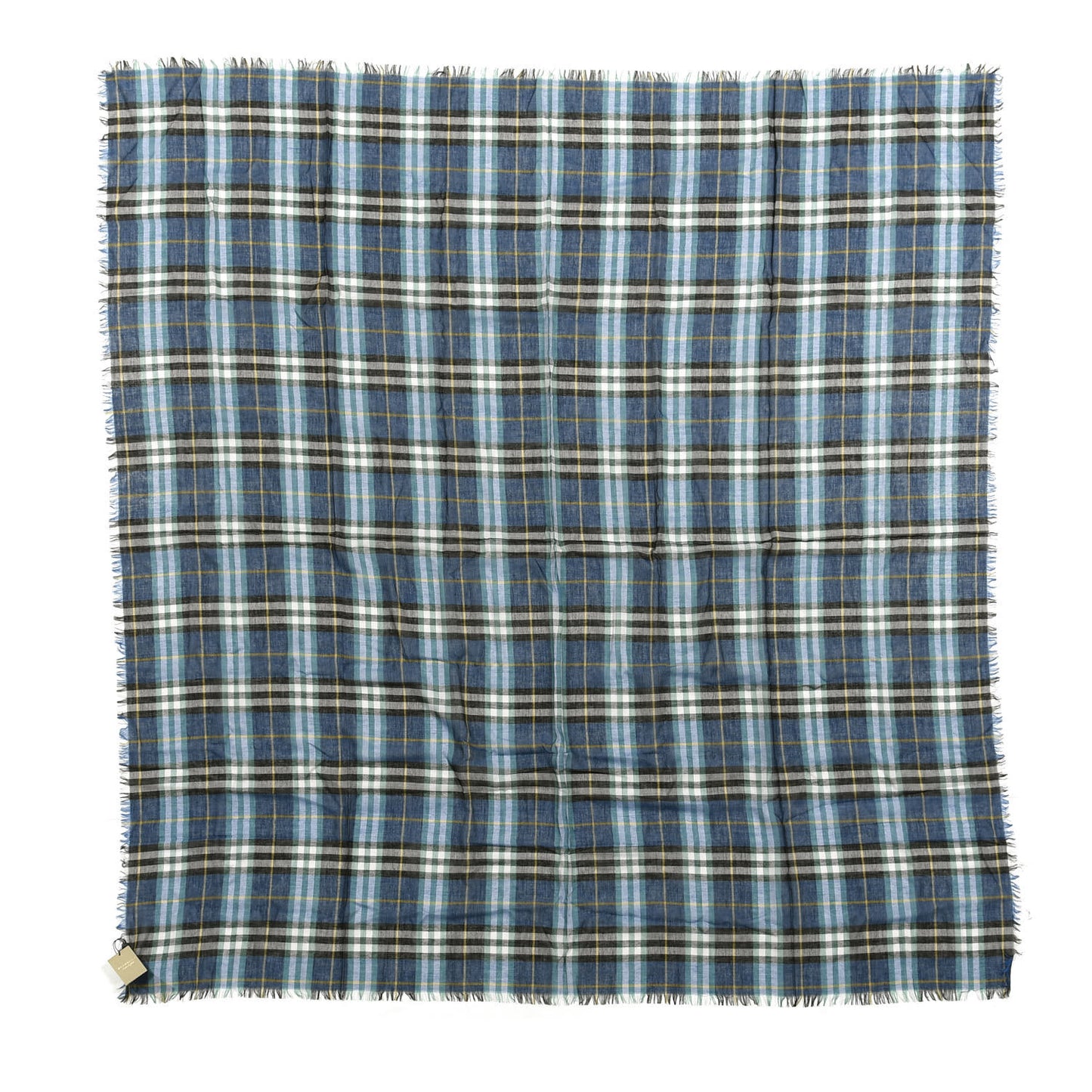 Modal Wool Castleford Check Lightweight Scarf Cyan Blue