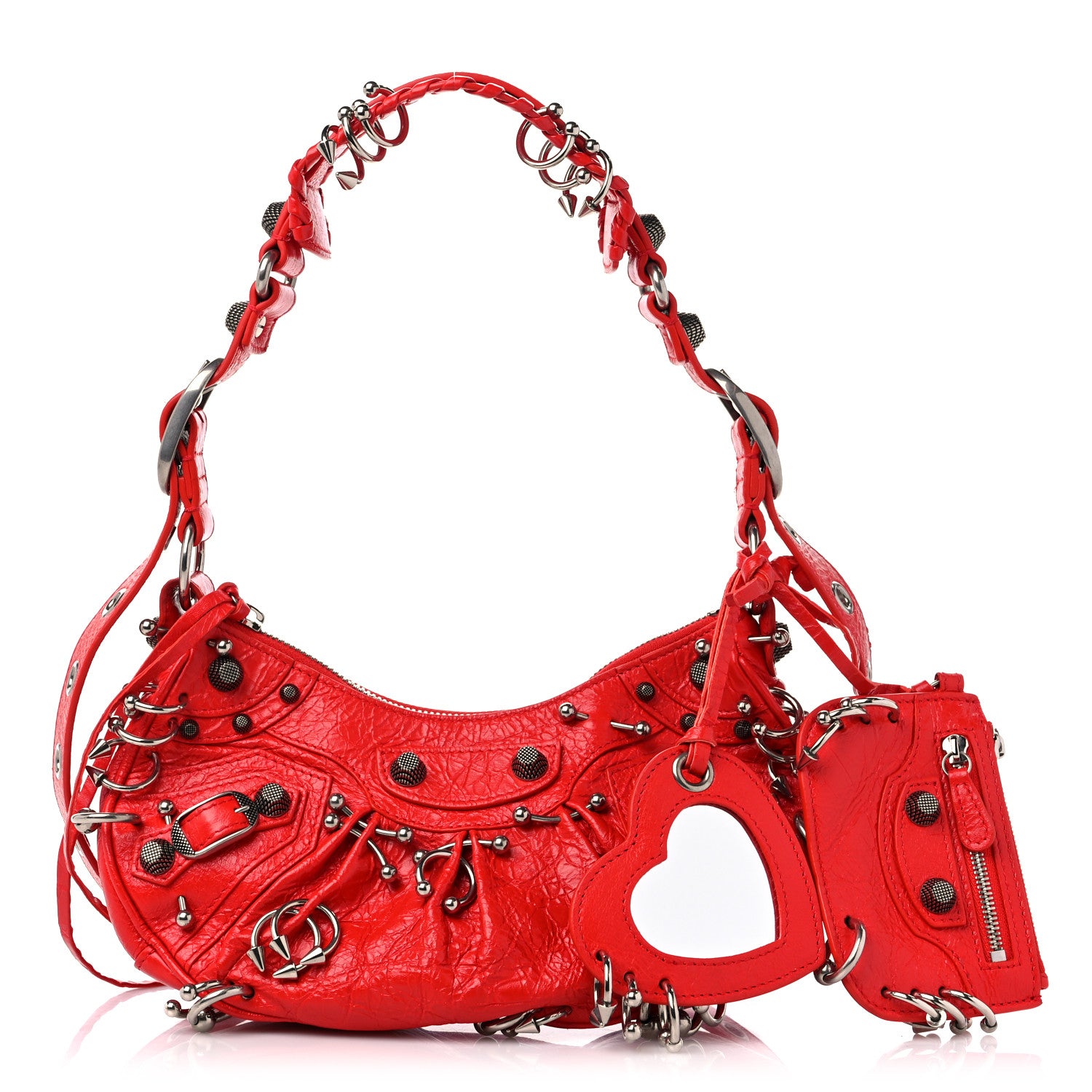 Balenciaga Agneau Arena Pierced Le Cagole Shoulder Bag XS Tomato