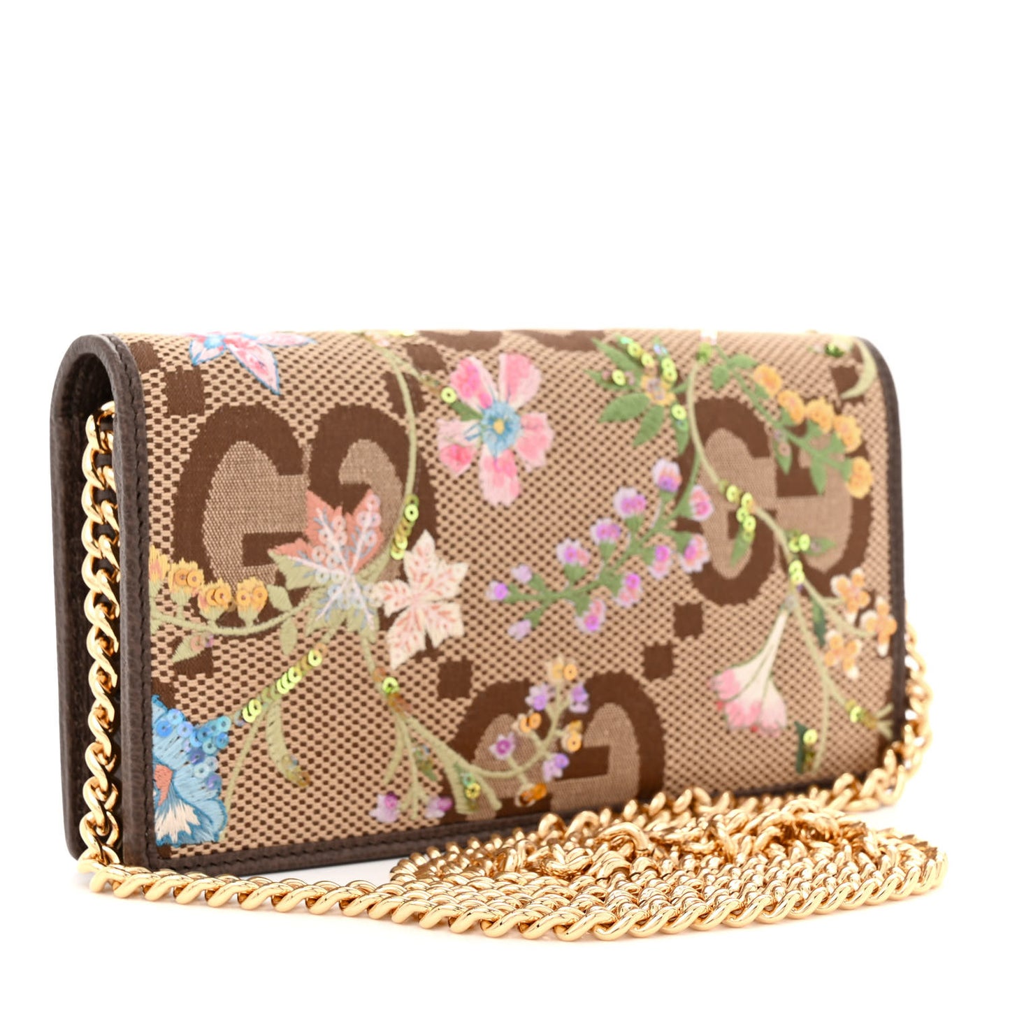 Monogram Jumbo GG Textured Dollar Calfskin Embroidered Horsebit 1955 Wallet On Chain Camel Ebony New Acero Multicolor