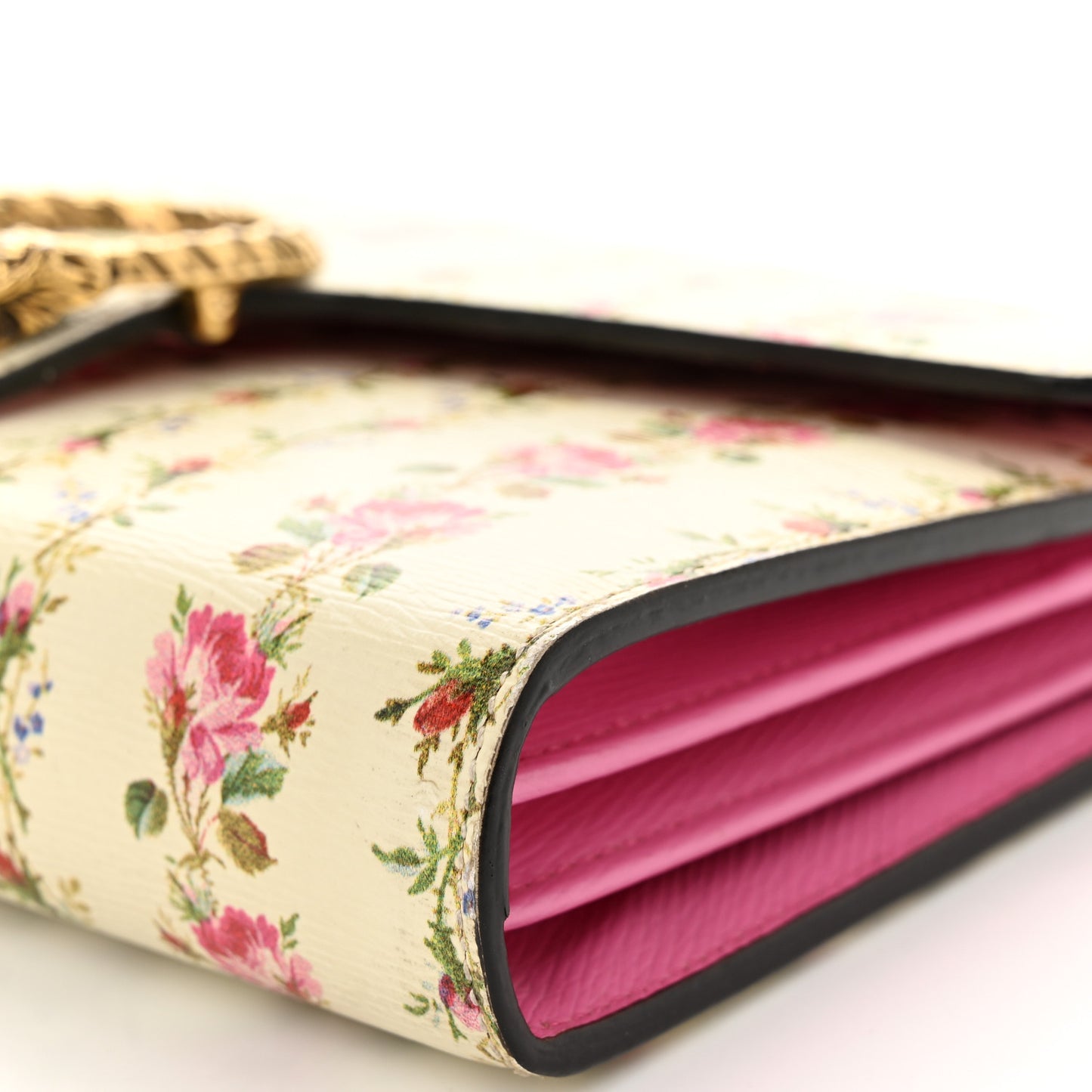 Calfskin Floral Print Mini Dionysus Chain Wallet Ivory Pink