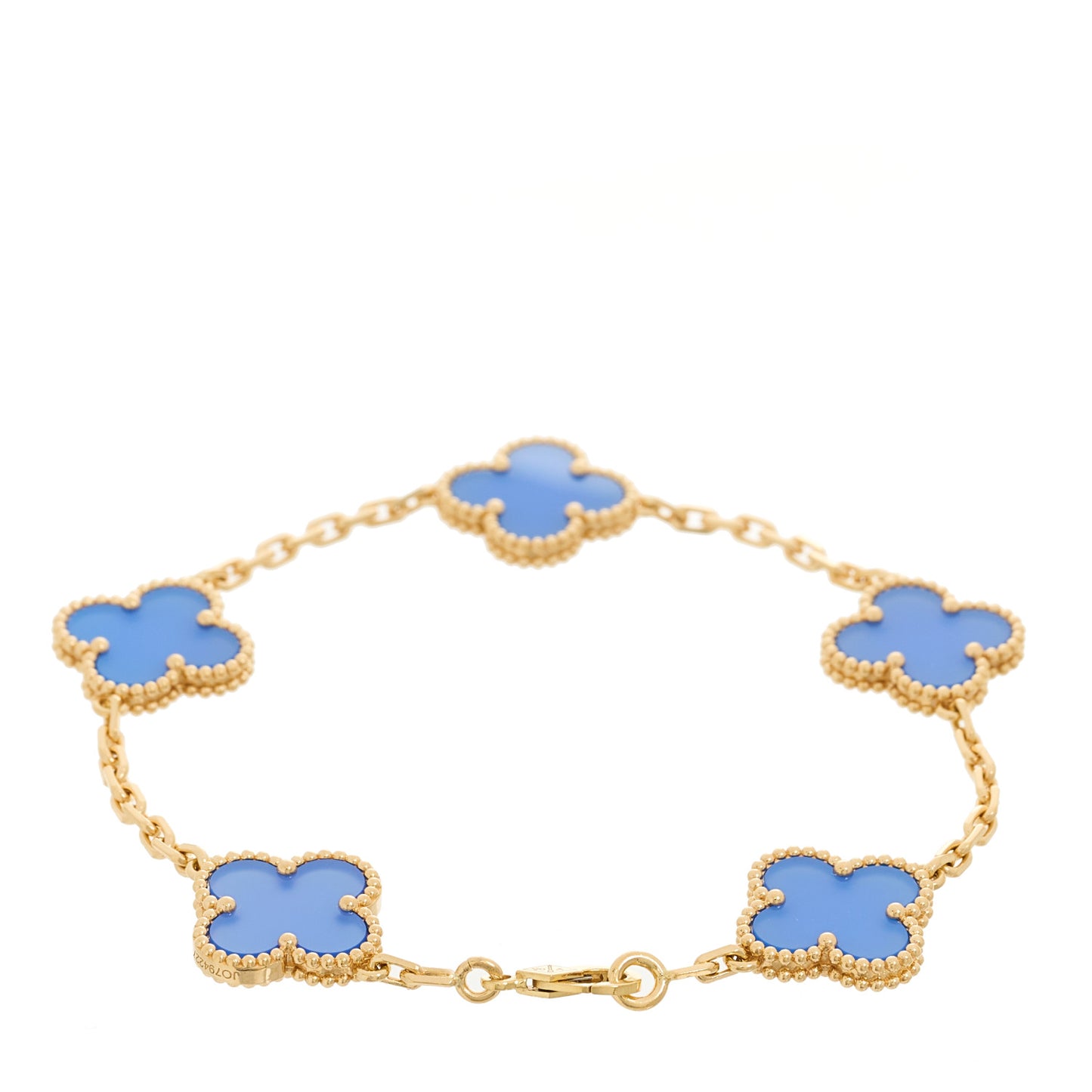 18K Yellow Gold Blue Agate 5 Motifs Vintage Alhambra Bracelet