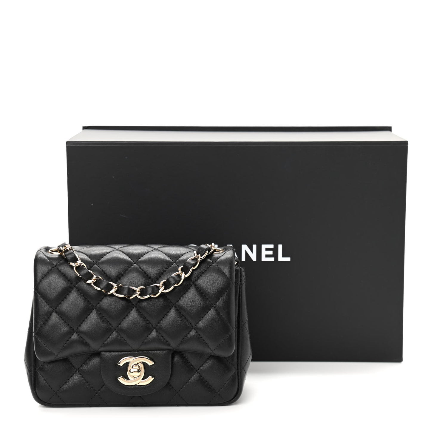 Lambskin Quilted Mini Square Flap Black