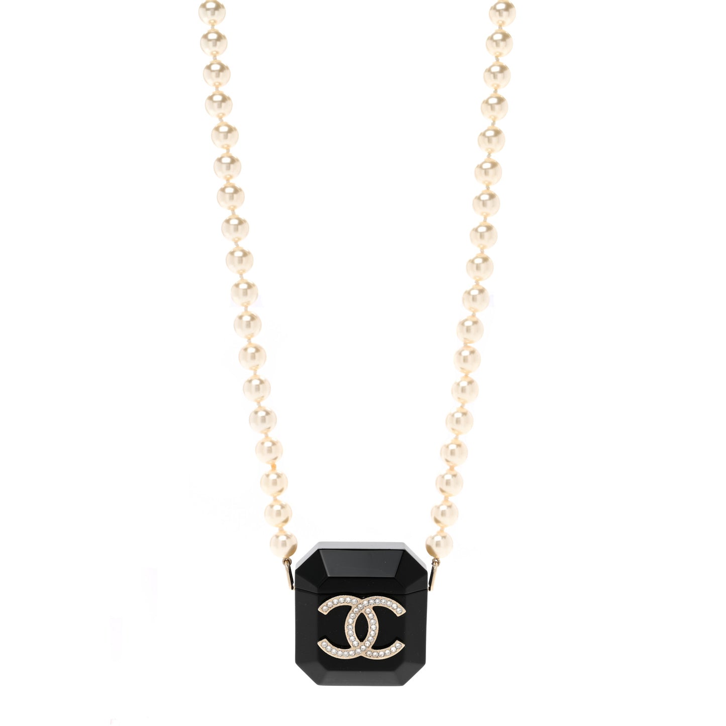 Resin Crystal Pearl Airpods Holder Necklace Black Pearly White