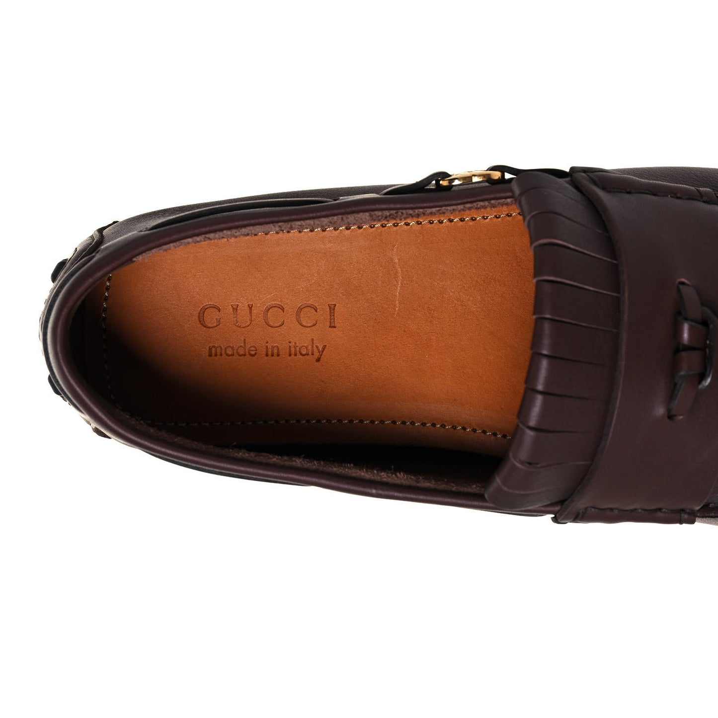 Calfskin Fringe Interlocking G Mens Driver Loafers 10 Brown
