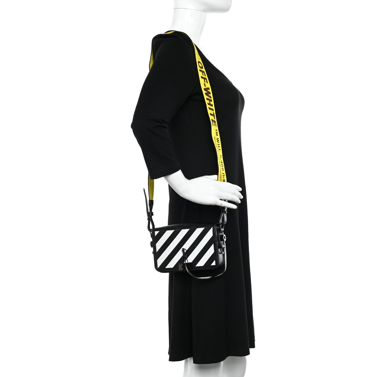 Off-White Saffiano Striped Mini Diag Binder Clip Bag Black White Yellow 2 of 9