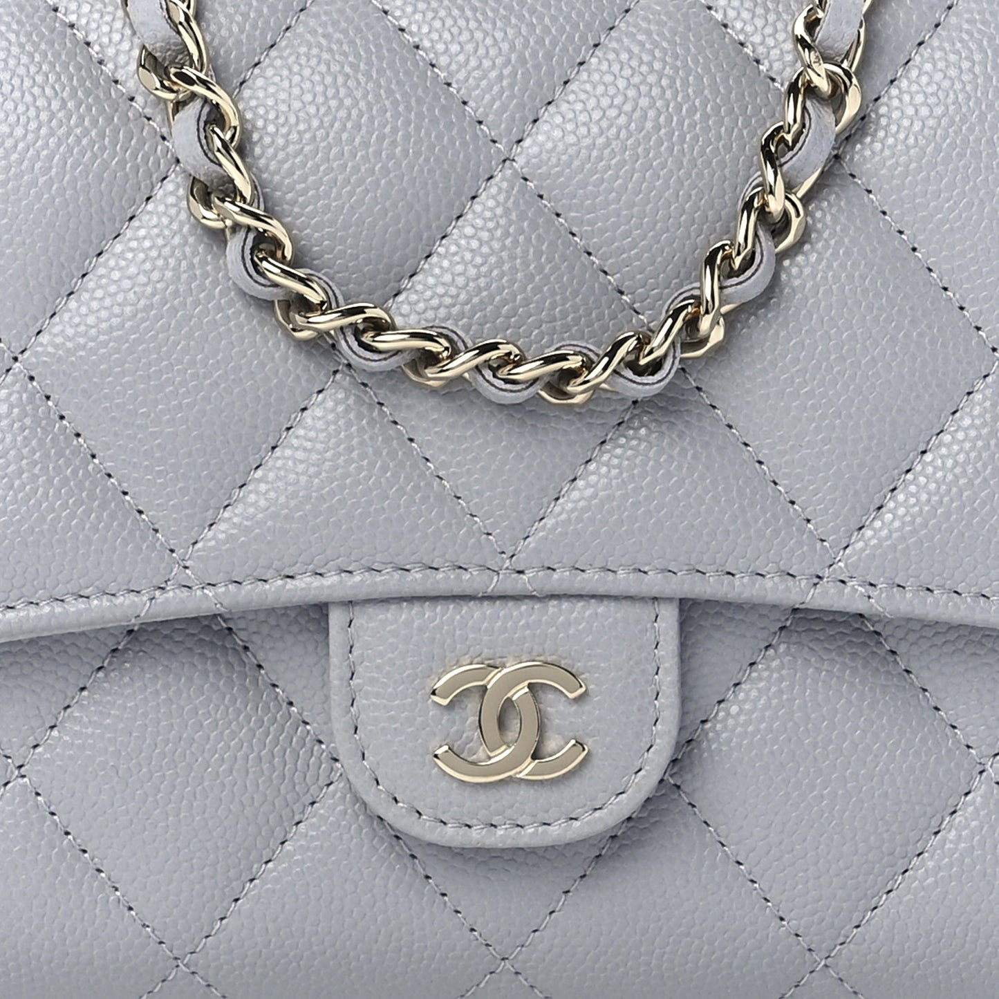 Caviar Quilted Phone Holder Wallet on Removable Chain Grey