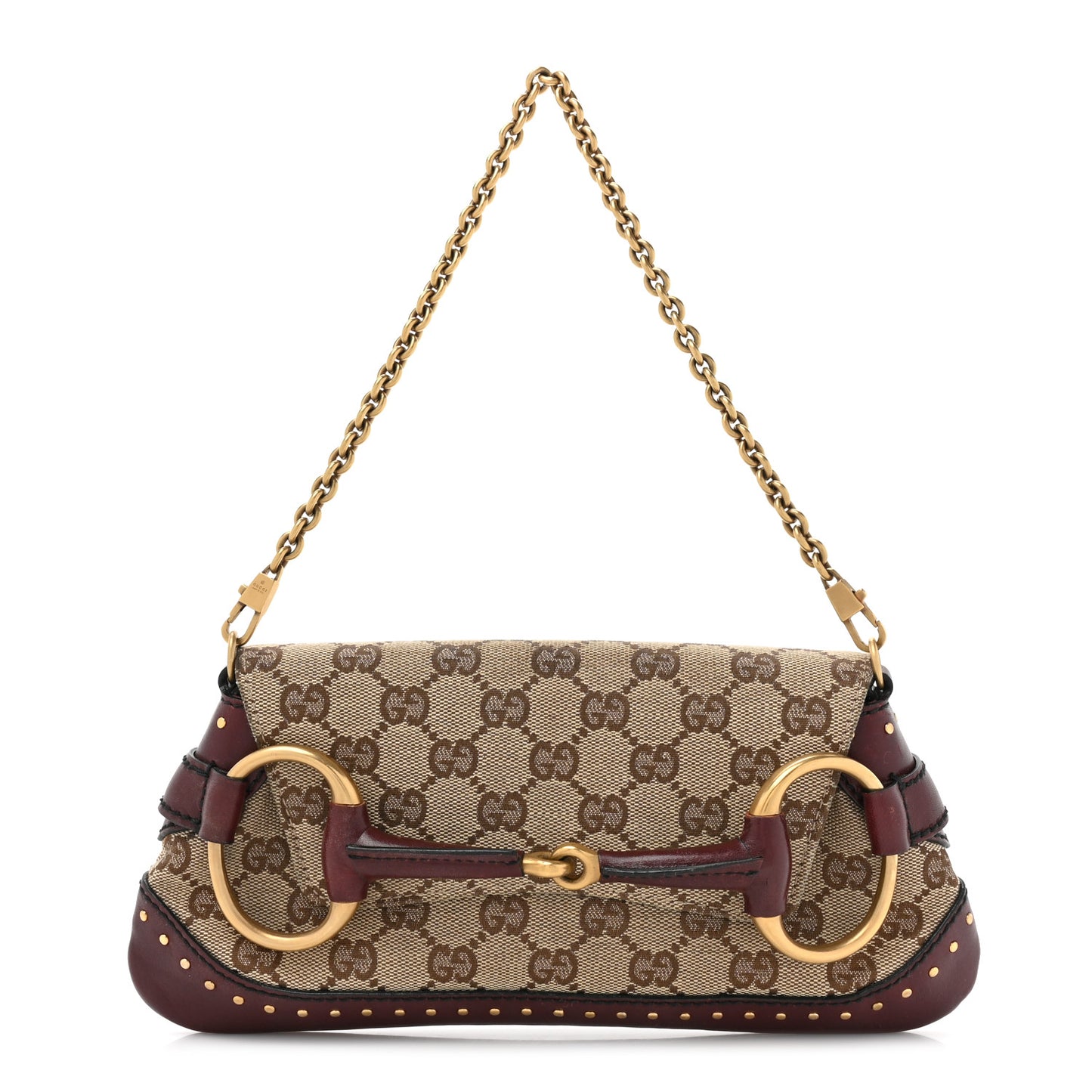 Monogram Studded Horsebit Clutch Bordeaux