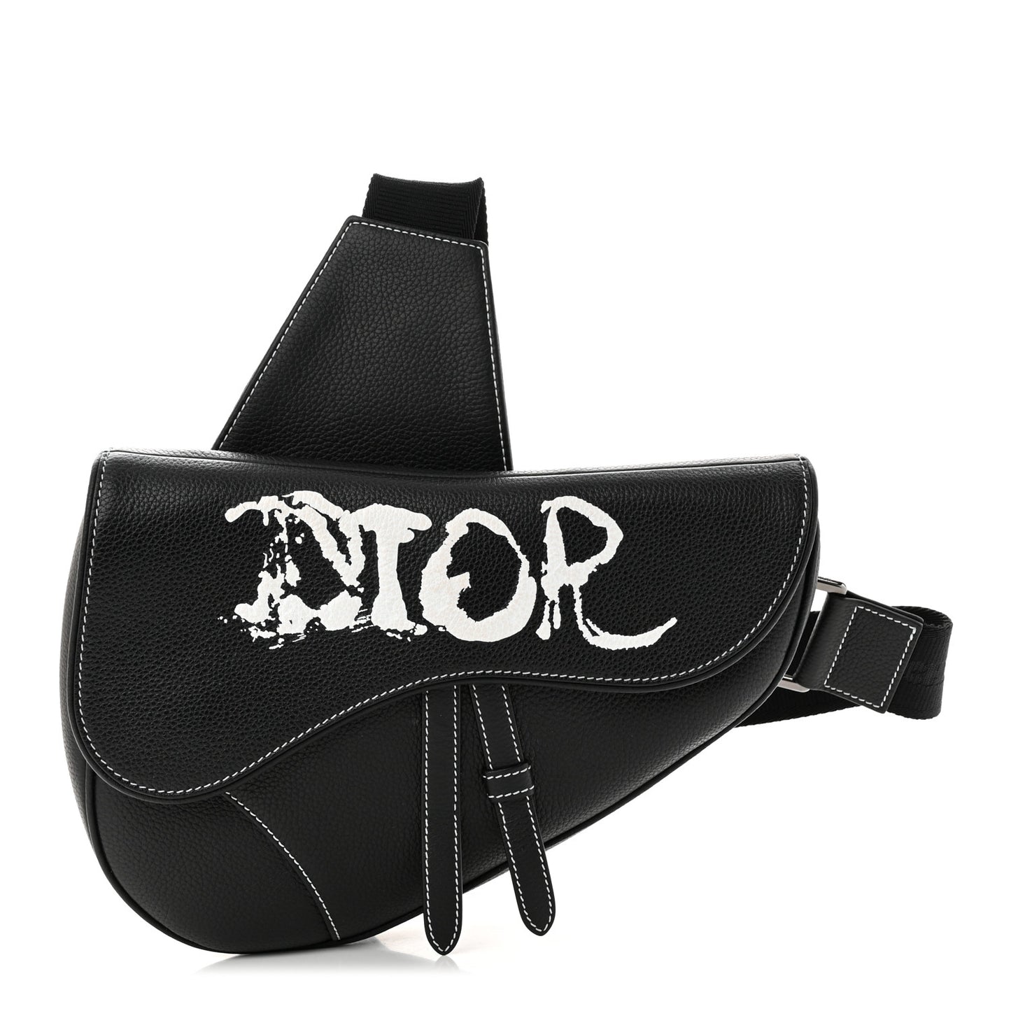 X PETER DOIG Grained Calfskin Saddle Bag Black
