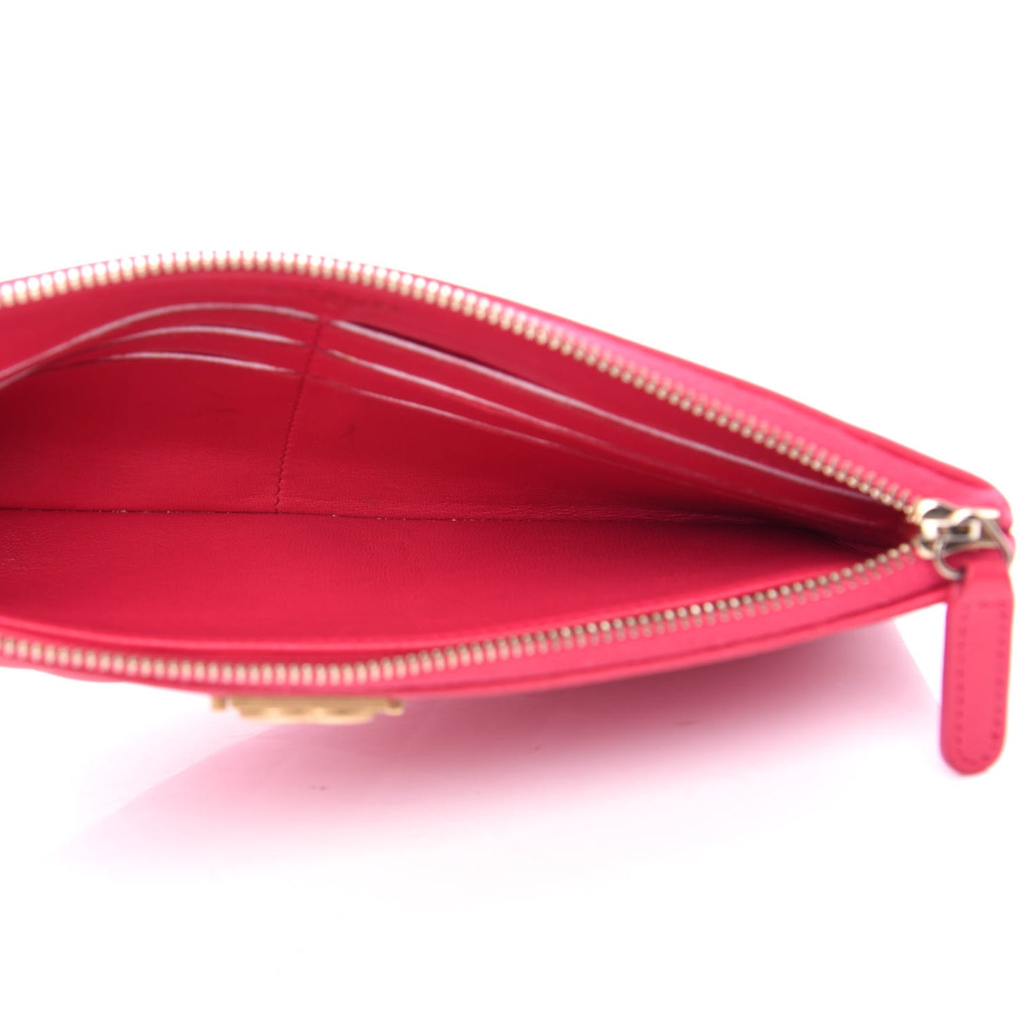 Lambskin Quilted Small Boy Zipped Pouch Dark Pink