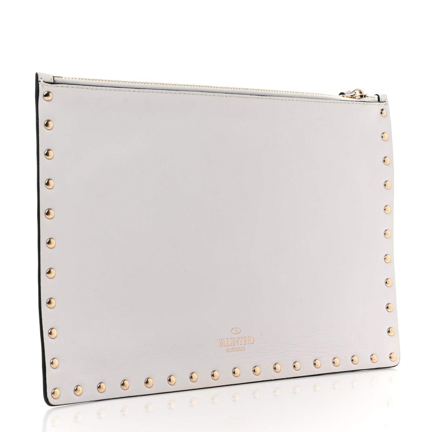 Valentino Garavani Rockstud Calfskin Be My VLTN Large Flat Zip Pouch White 3 of 6