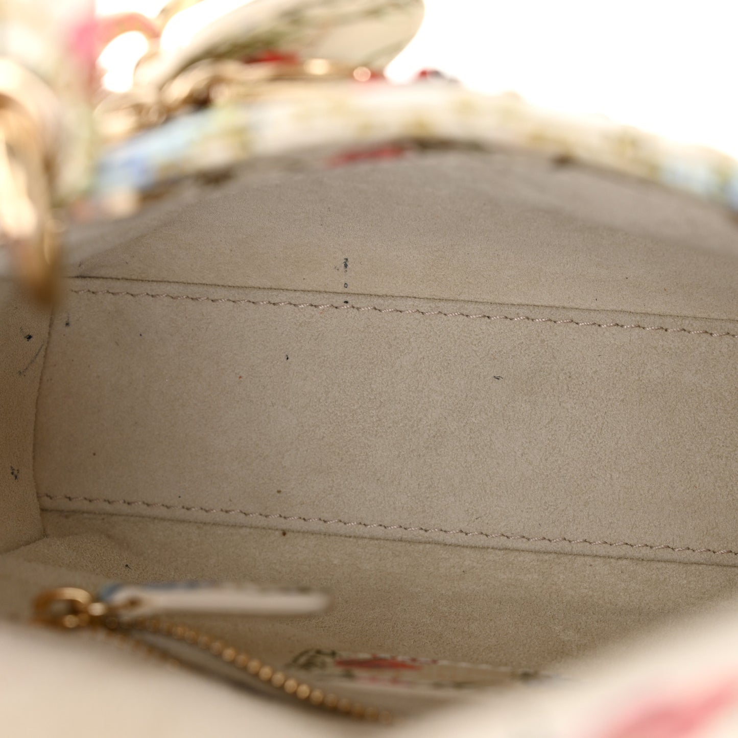 Calfskin Hibiscus Printed Embroidered Mini Lady Dior Beige Multicolor