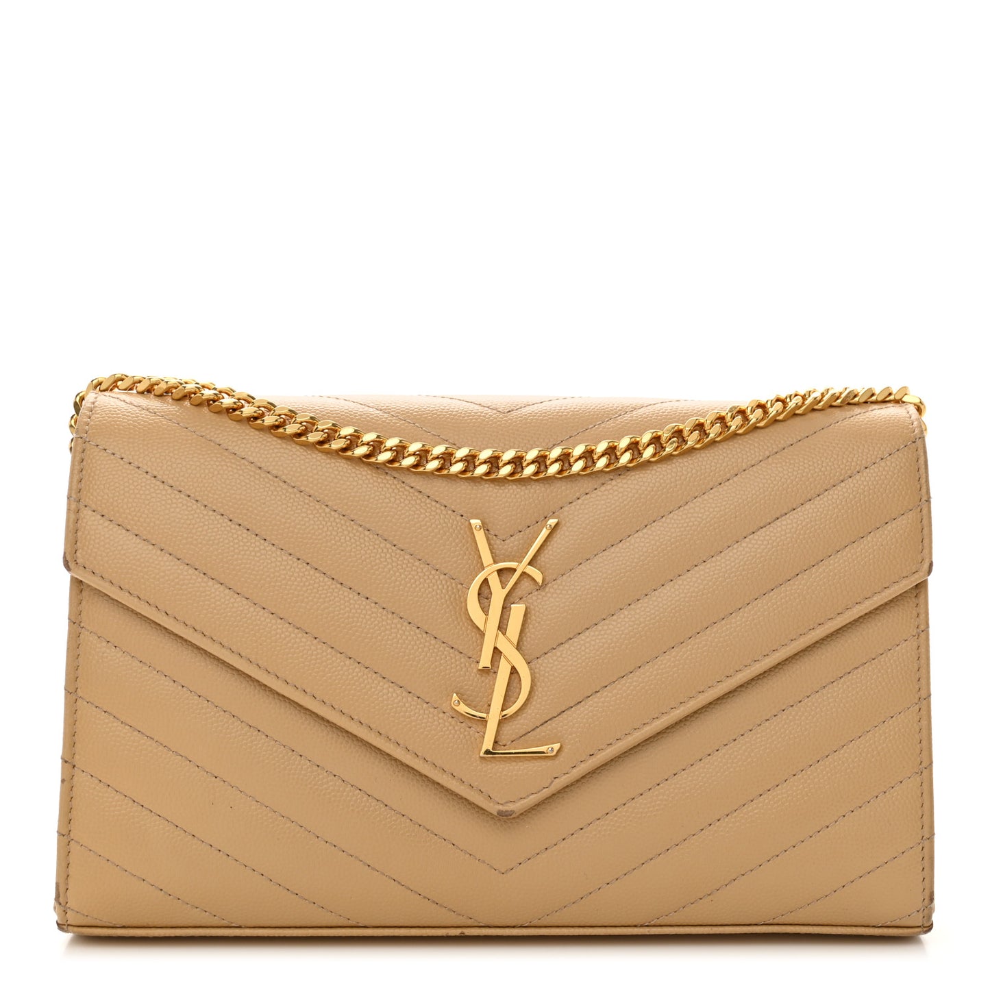 Grain De Poudre Matelasse Chevron Monogram Chain Wallet Dark Beige