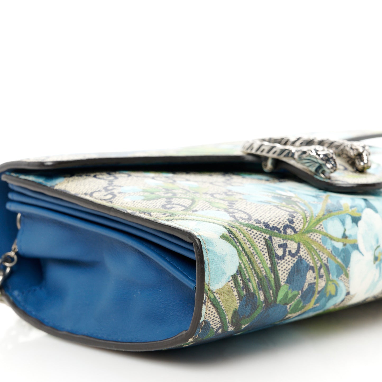 GG Supreme Monogram Blooms Mini Dionysus Chain Wallet Beige Blue Navy Vintage Blue