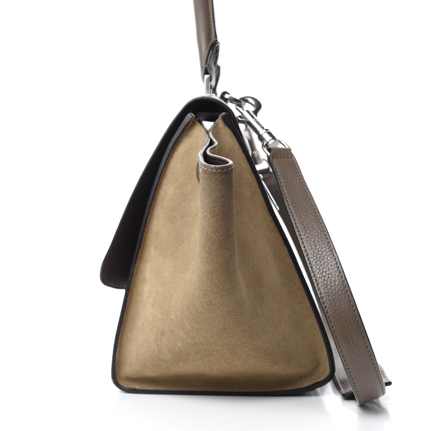 Drummed Calfskin Suede Small Trapeze Taupe