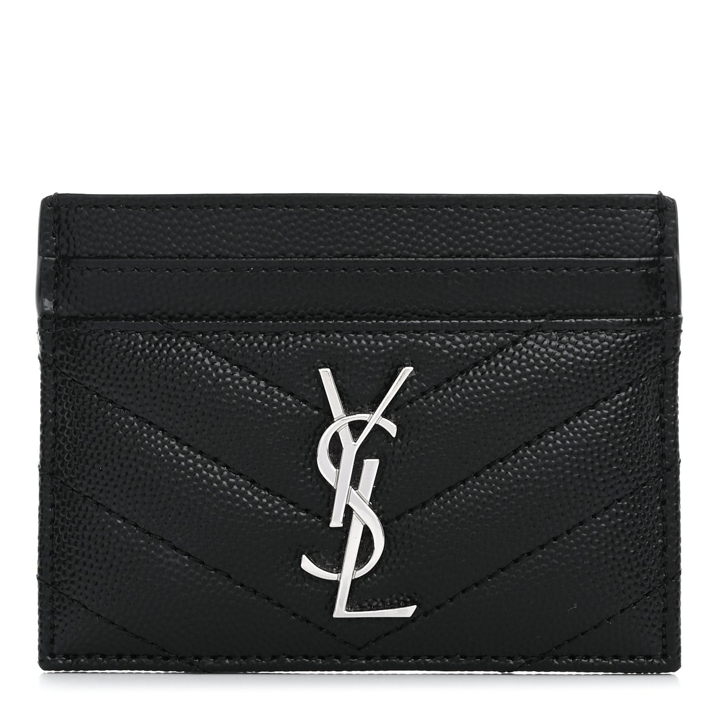 Grain De Poudre Matelasse Chevron Monogram Credit Card Case Black