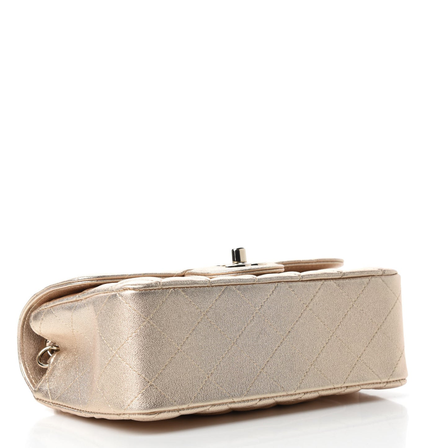 Metallic Lambskin Quilted Mini Rectangular Flap Gold