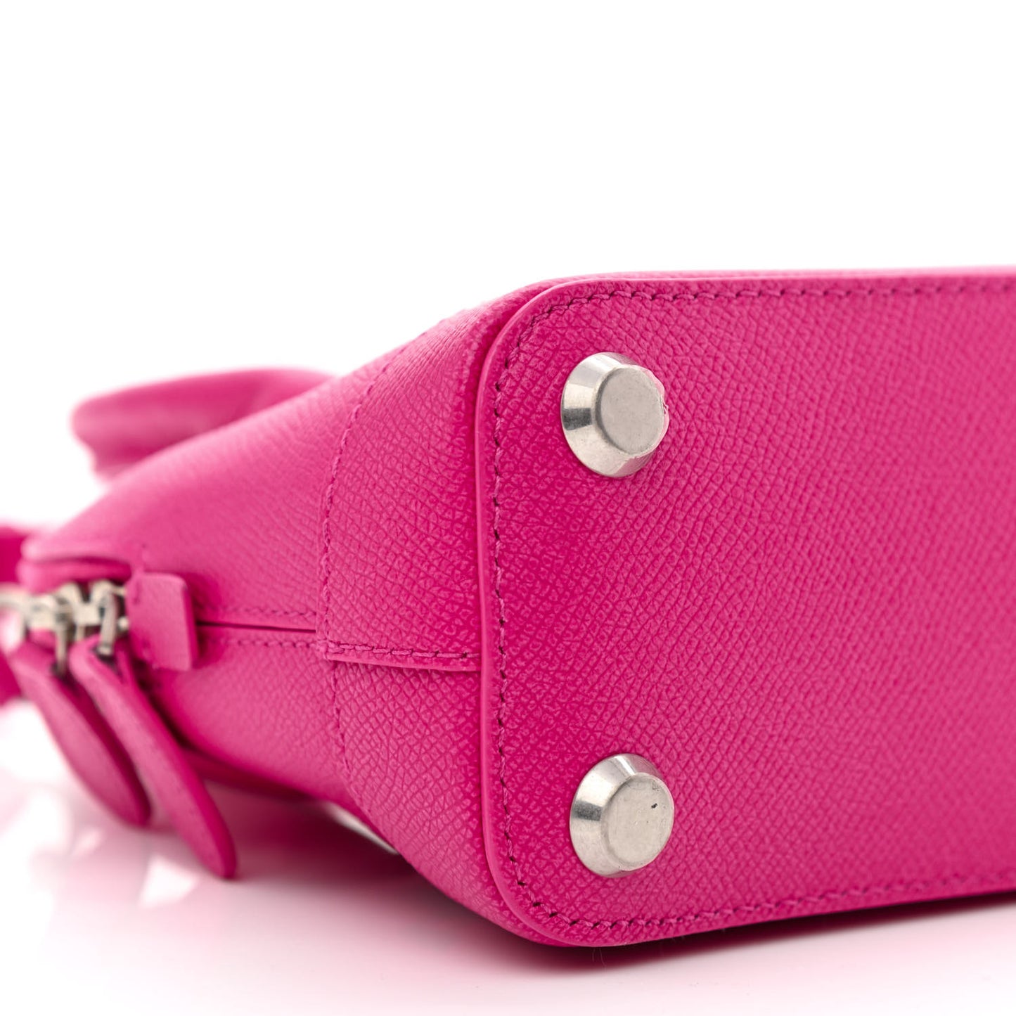 Signature Grained Calfskin Logo XXS Ville Top Handle Bag Fuchsia