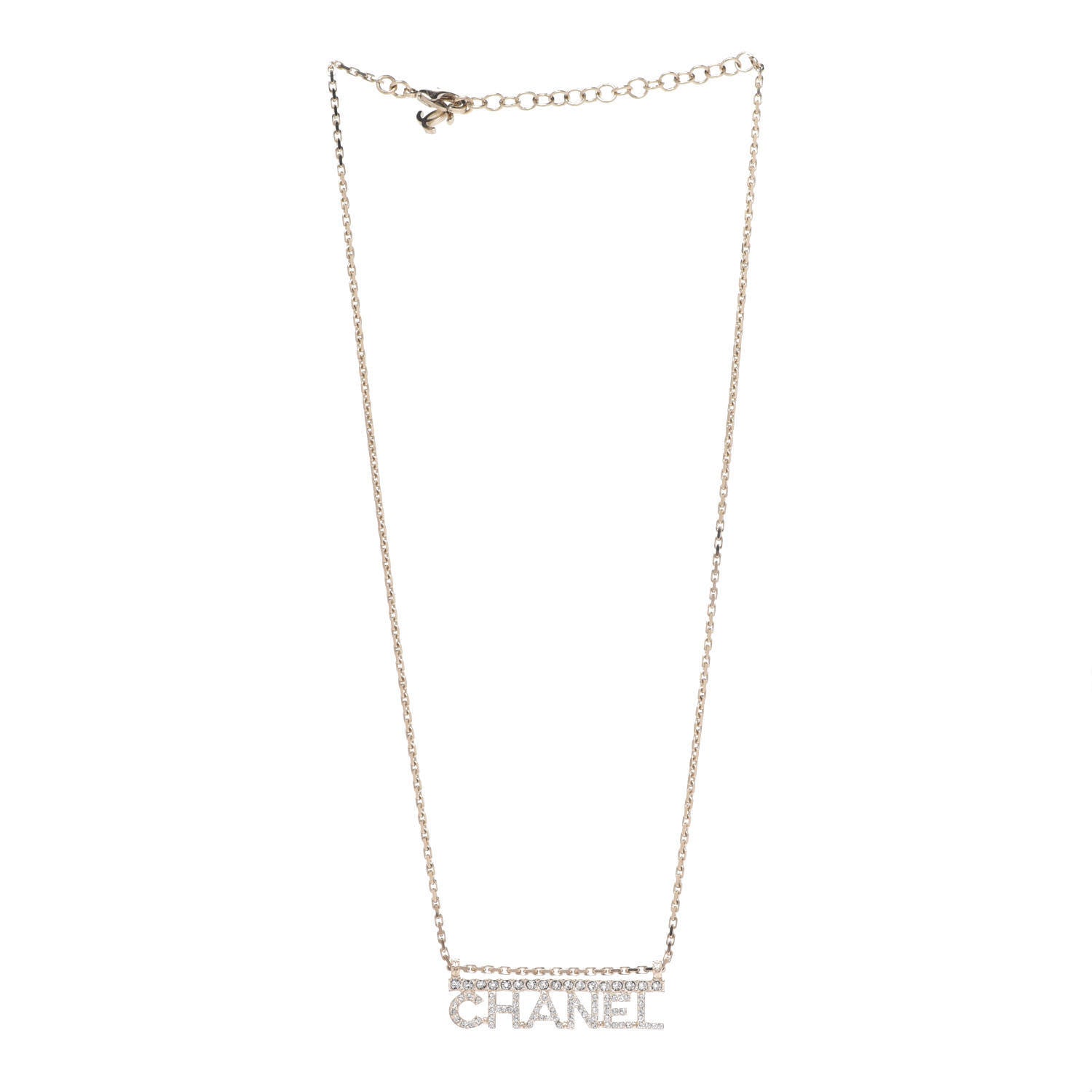 Chanel Metal Crystal Logo Necklace Gold 3 of 6