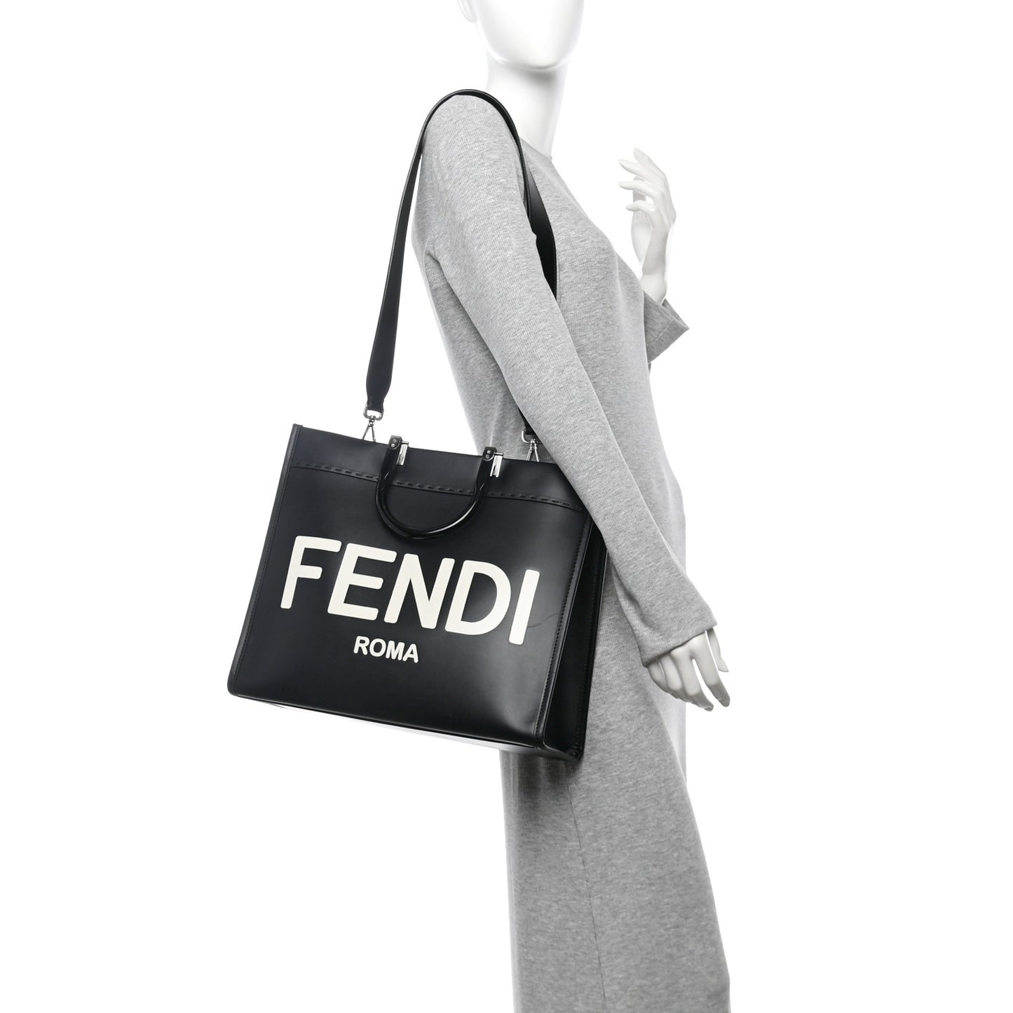 Vitello King Plexiglass Medium Fendi Sunshine Shopper Tote Black White