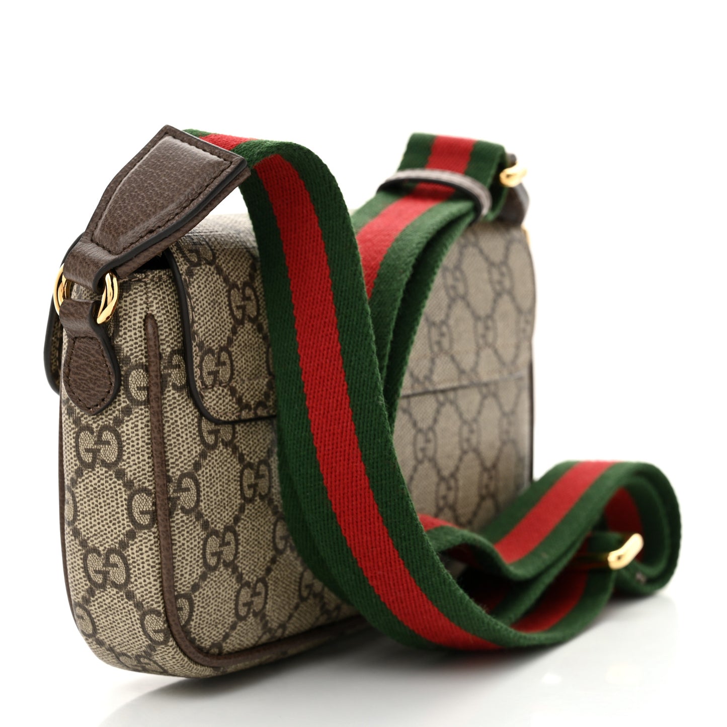 GG Supreme Monogram Textured Dollar Calfskin Web Mini Ophidia Envelope Shoulder Bag Beige Ebony