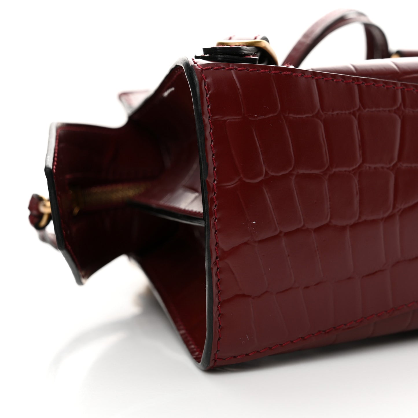 Semi Shiny Calfskin Crocodile Embossed Neo Classic Gold Hardware Mini City Dark Red
