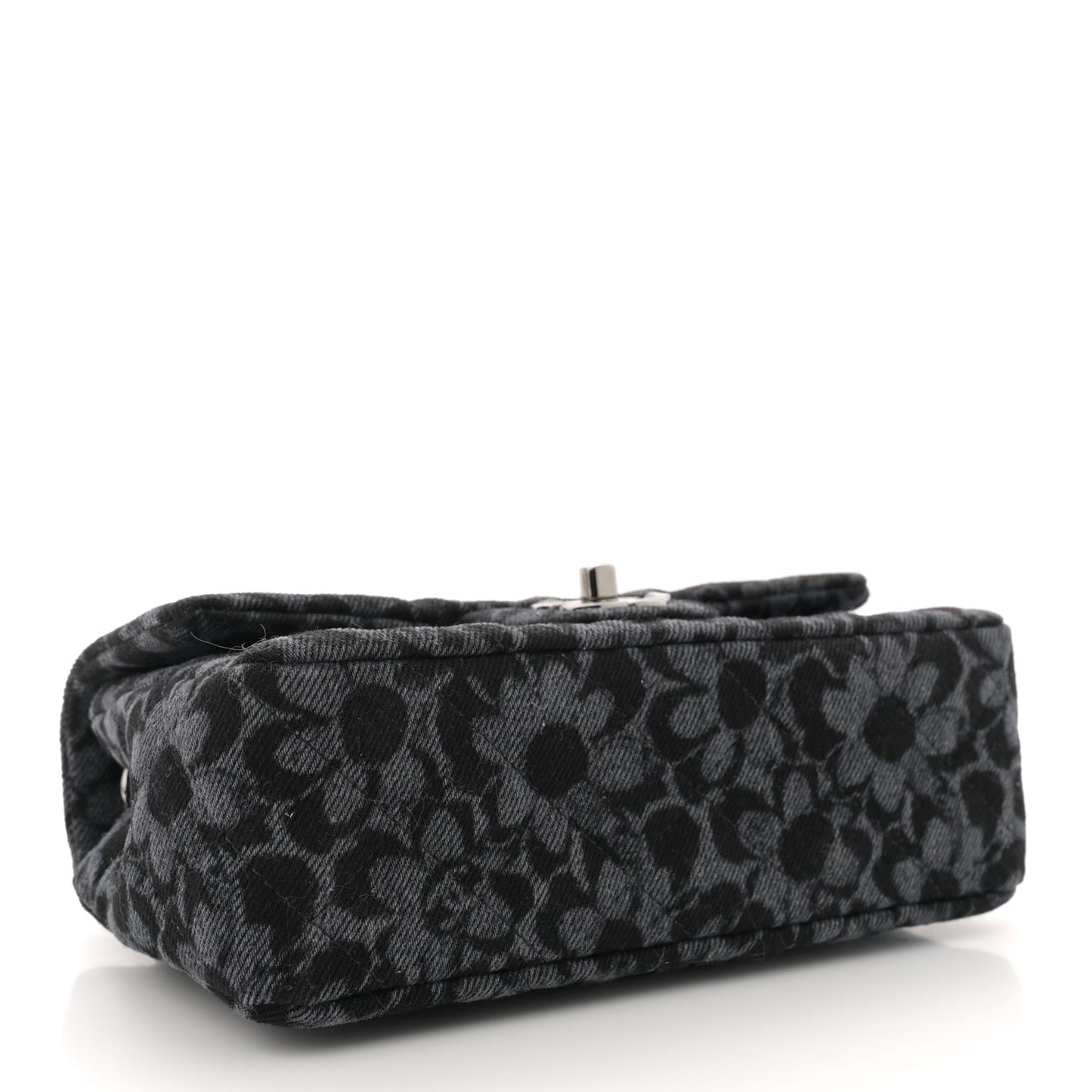 Printed Denim Quilted Flower Mini Rectangular Flap Black