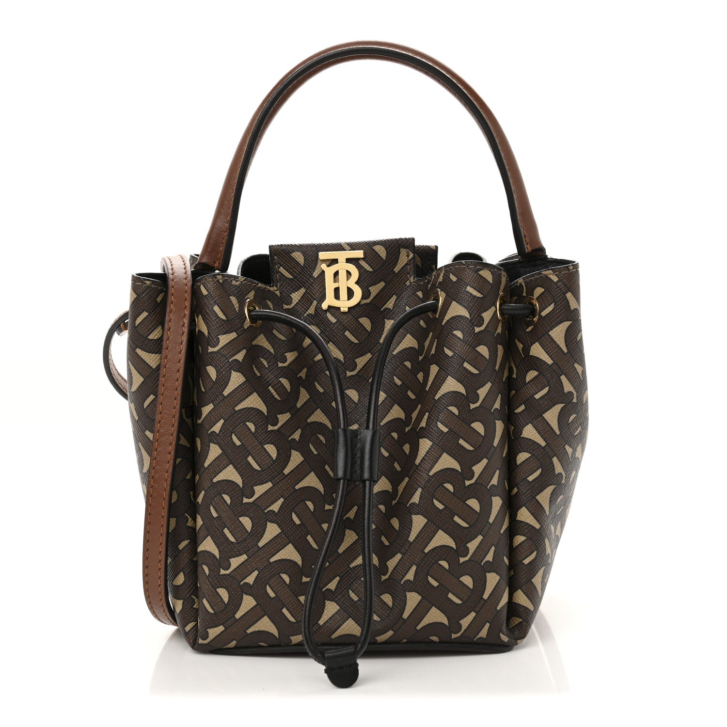 Burberry E-canvas Monogram TB Bucket Bag Bridle Brown 1 of 11
