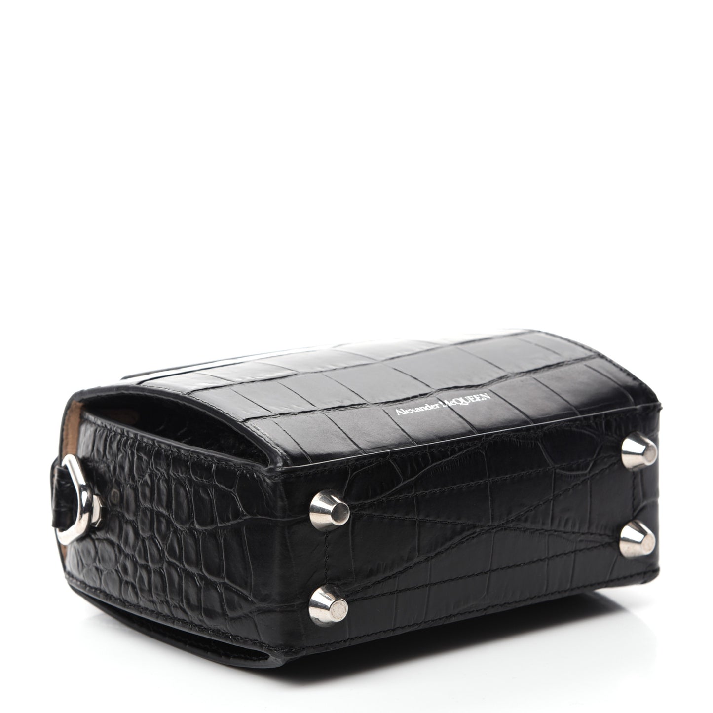 Calfskin Crocodile Embossed Box Shoulder Bag 16 Black