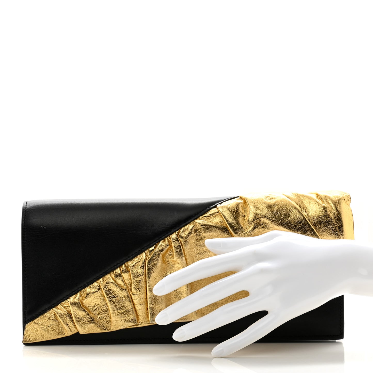 Smooth Calfskin Ruffles Clutch Black Gold